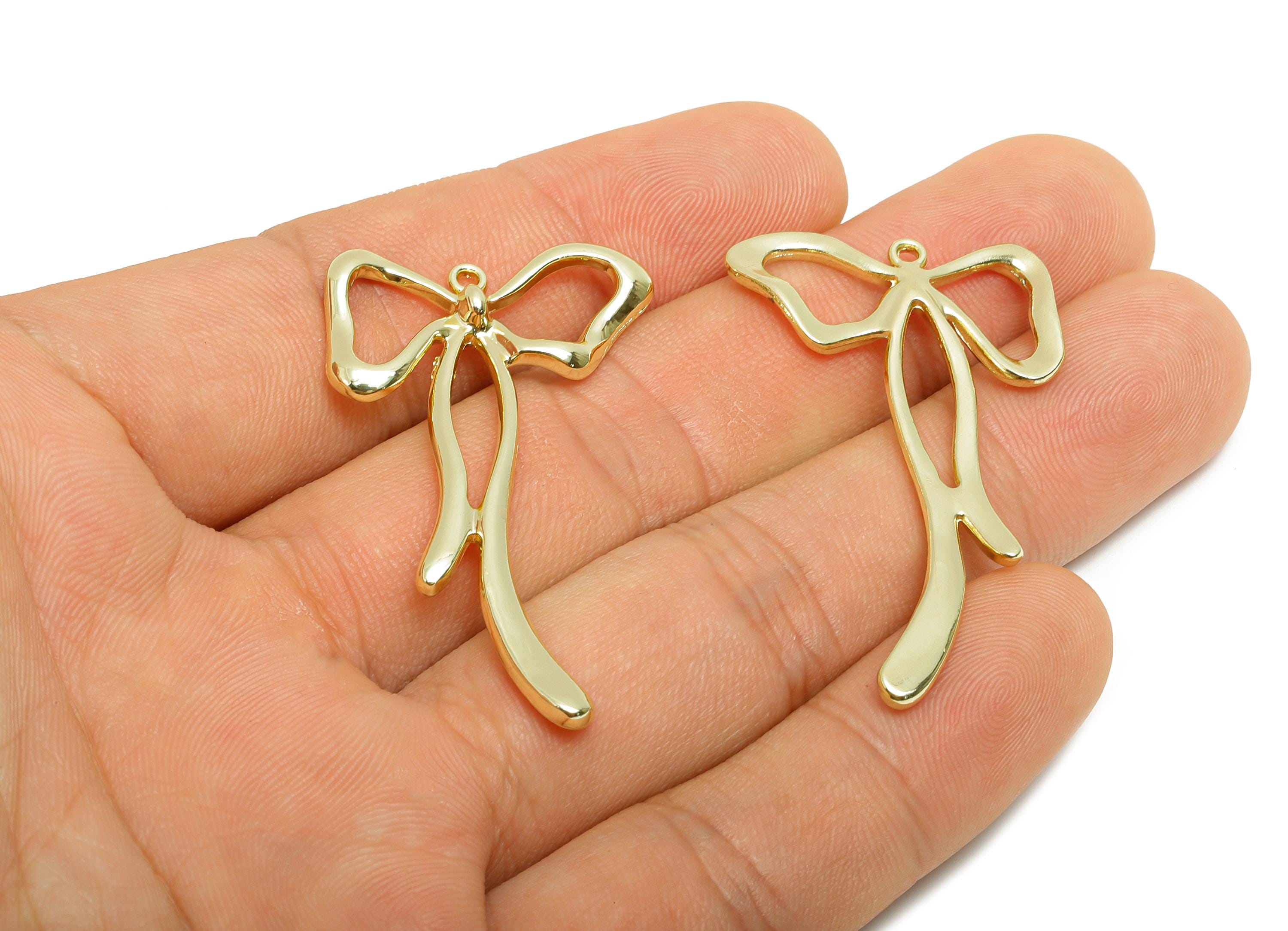 Alloy Artistic Ribbon Charm - Alloy Modern Bow Pendant - Wavy Bow Earring Component - DIY Earring Making Supplies - 33.62x30.7x2mm - AC3547 - DOMEDBAZAAR