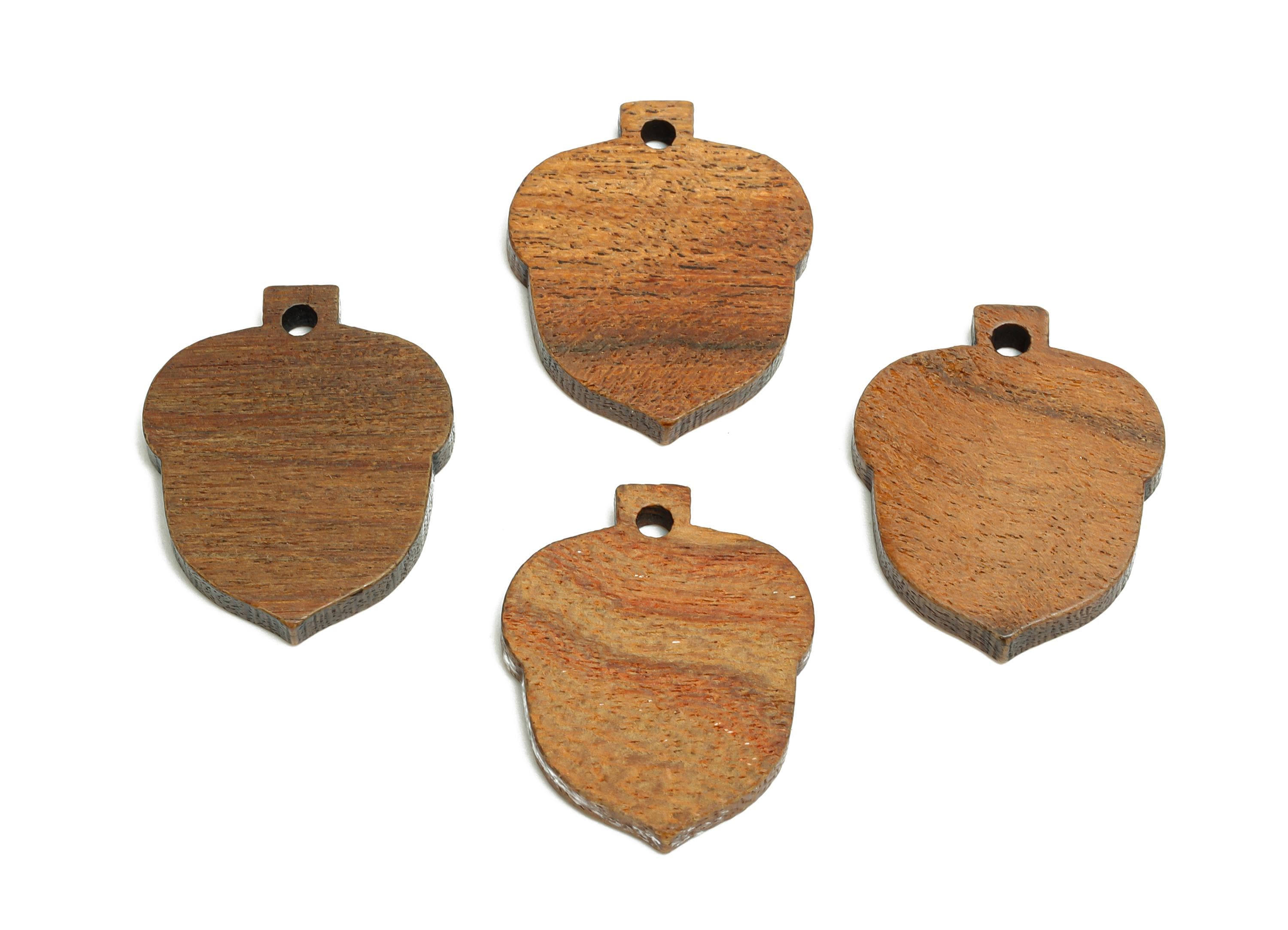 Acorn Wood Earring Charms - Rustic Wood Acorn Pendant - Handmade Wood Jewelry Piece - DIY Craft Making Supply - 21.6x17.1x2.74mm - AC3447 - DOMEDBAZAAR