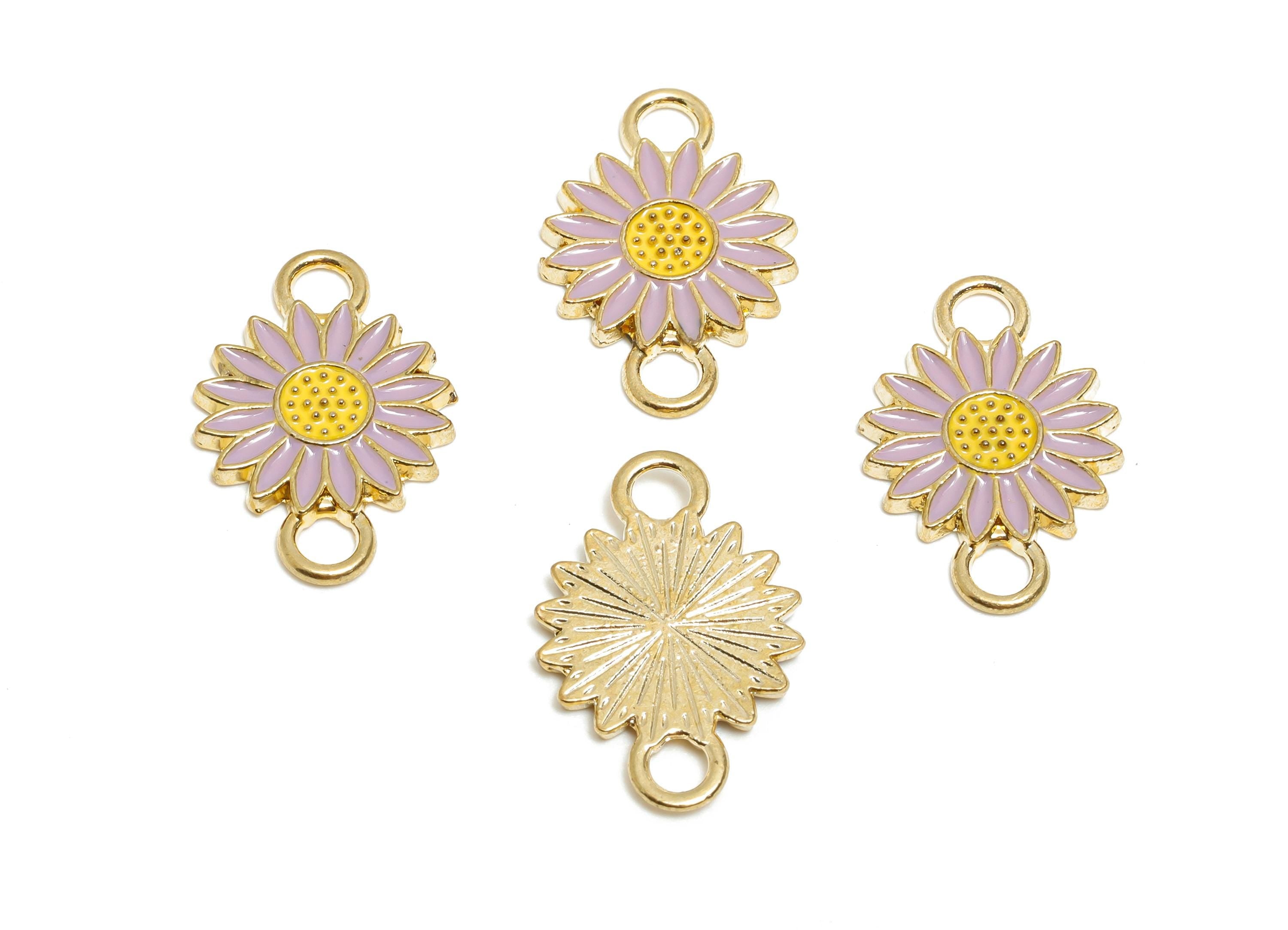 Alloy Purple Daisy Connector - Flower Colorful Enamel Charm - Spring Flower Jewelry Piece - Craft Jewelry Making - 21.5x14.35x1mm - AC3470A