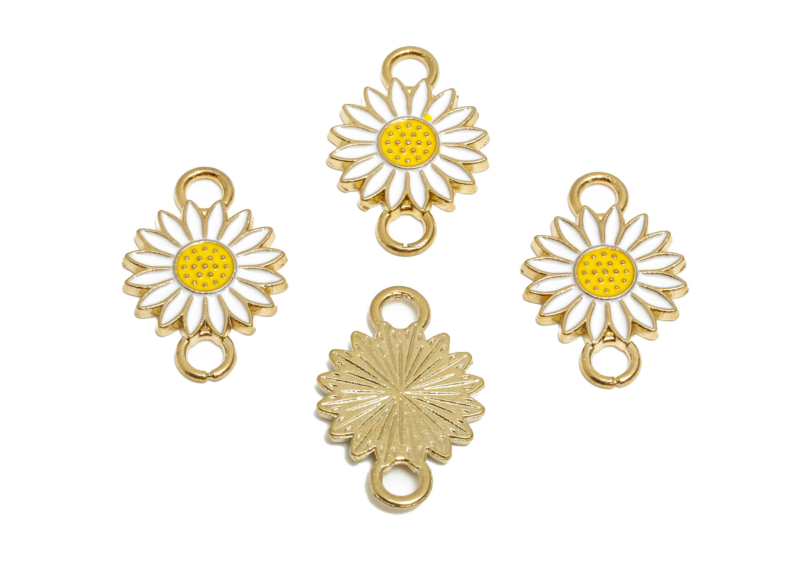 Alloy White Daisy Connector - Flower Colorful Enamel Charm - Spring Flower Jewelry Piece - Craft Jewelry Making - 21.5x14.35x1mm - AC3470B