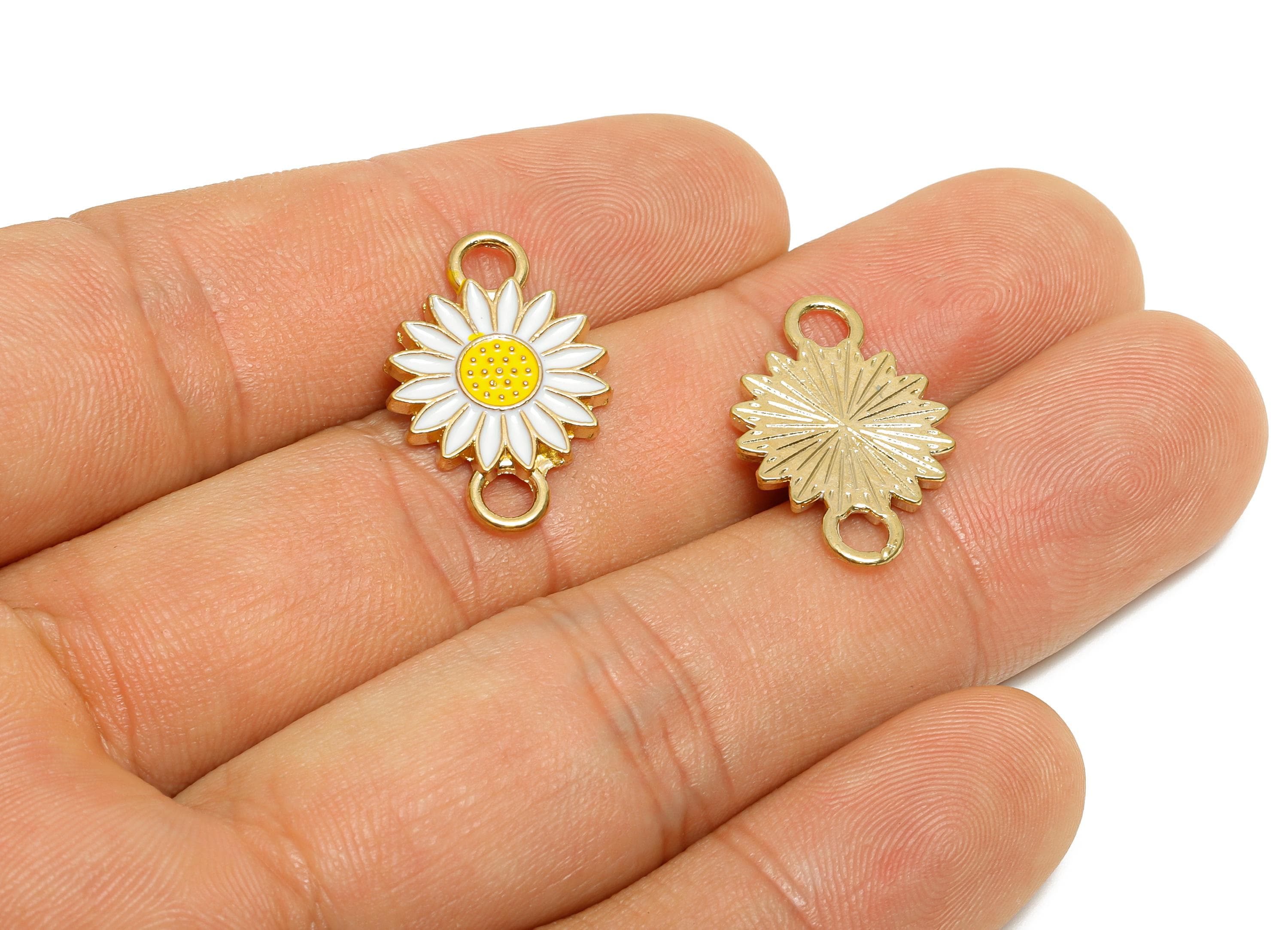 Alloy White Daisy Connector - Flower Colorful Enamel Charm - Spring Flower Jewelry Piece - Craft Jewelry Making - 21.5x14.35x1mm - AC3470B