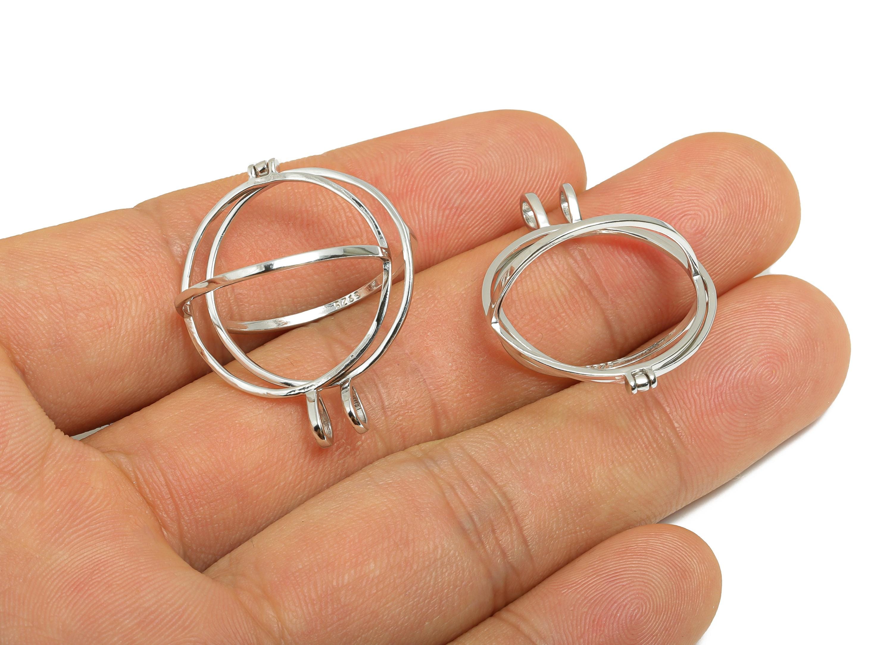 Openable Cage Pendant Setting - Locket Pendant Base - 925 Sterling Silver - Openable Round Pendant Frame - Sphere Cage Jewelry Base - SI1110 - DOMEDBAZAAR