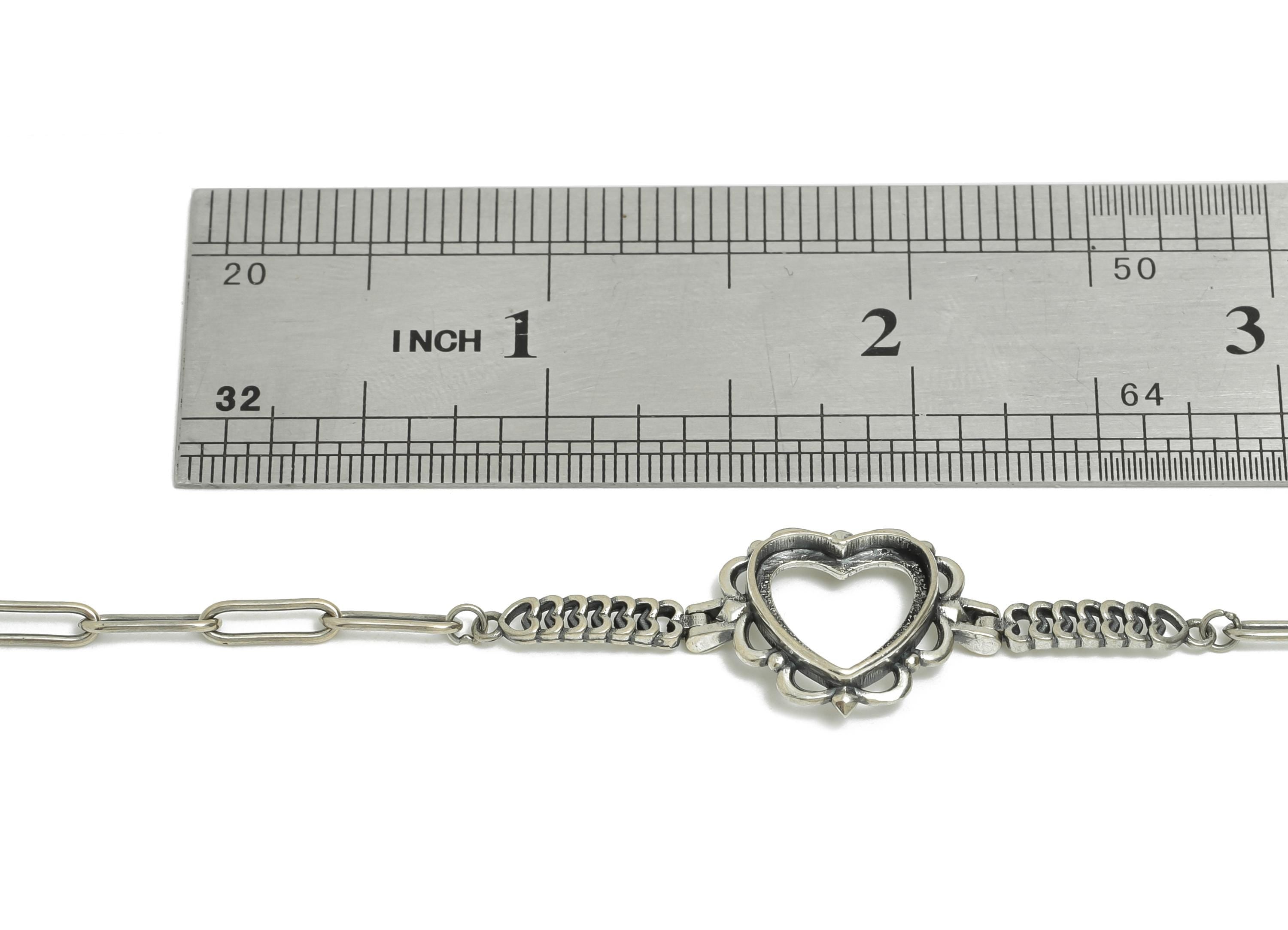 20+4mm Adjustable Heart Bezel Bracelet Setting - 12mm Heart Cabochon Link Bracelet - 925 Sterling Silver - Rhodium Plating Bracelet - SI1034 - DOMEDBAZAAR