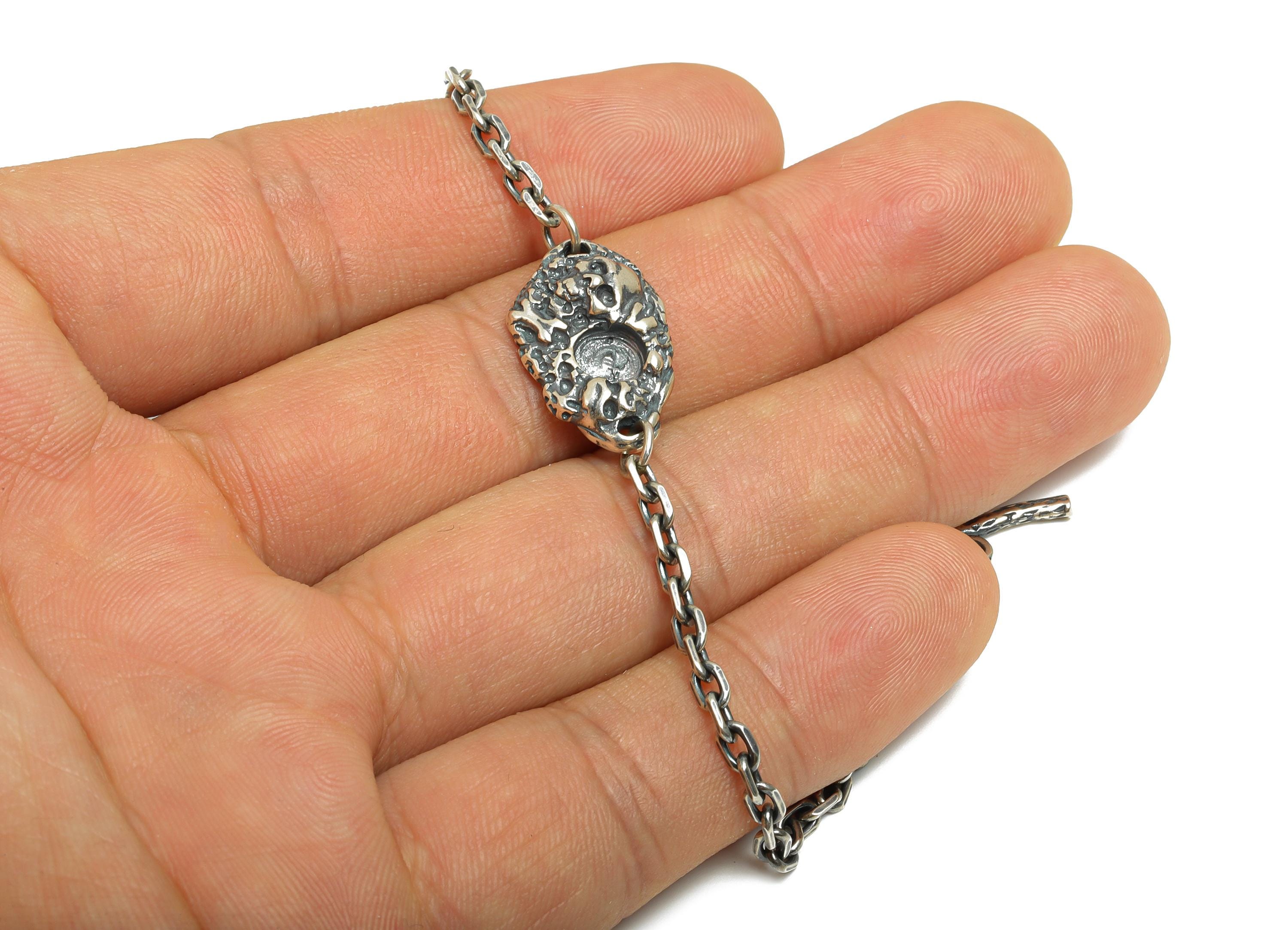 6mm Organic Texture Bracelet Cabochon Base - 925 Sterling Silver Bracelet Setting - Chunky Chain Bracelet - Rhodium Plating - SI1080 - DOMEDBAZAAR