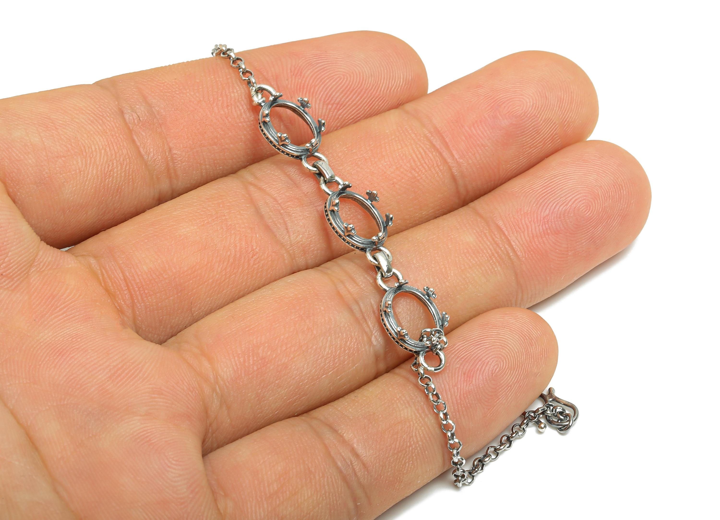 7*9mm Multi Cabochon Bracelet Base - Handmade 925 Sterling Silver Bracelet Setting - Oval Bezel Bracelet Base - Rhodium Plating - SI1075 - DOMEDBAZAAR