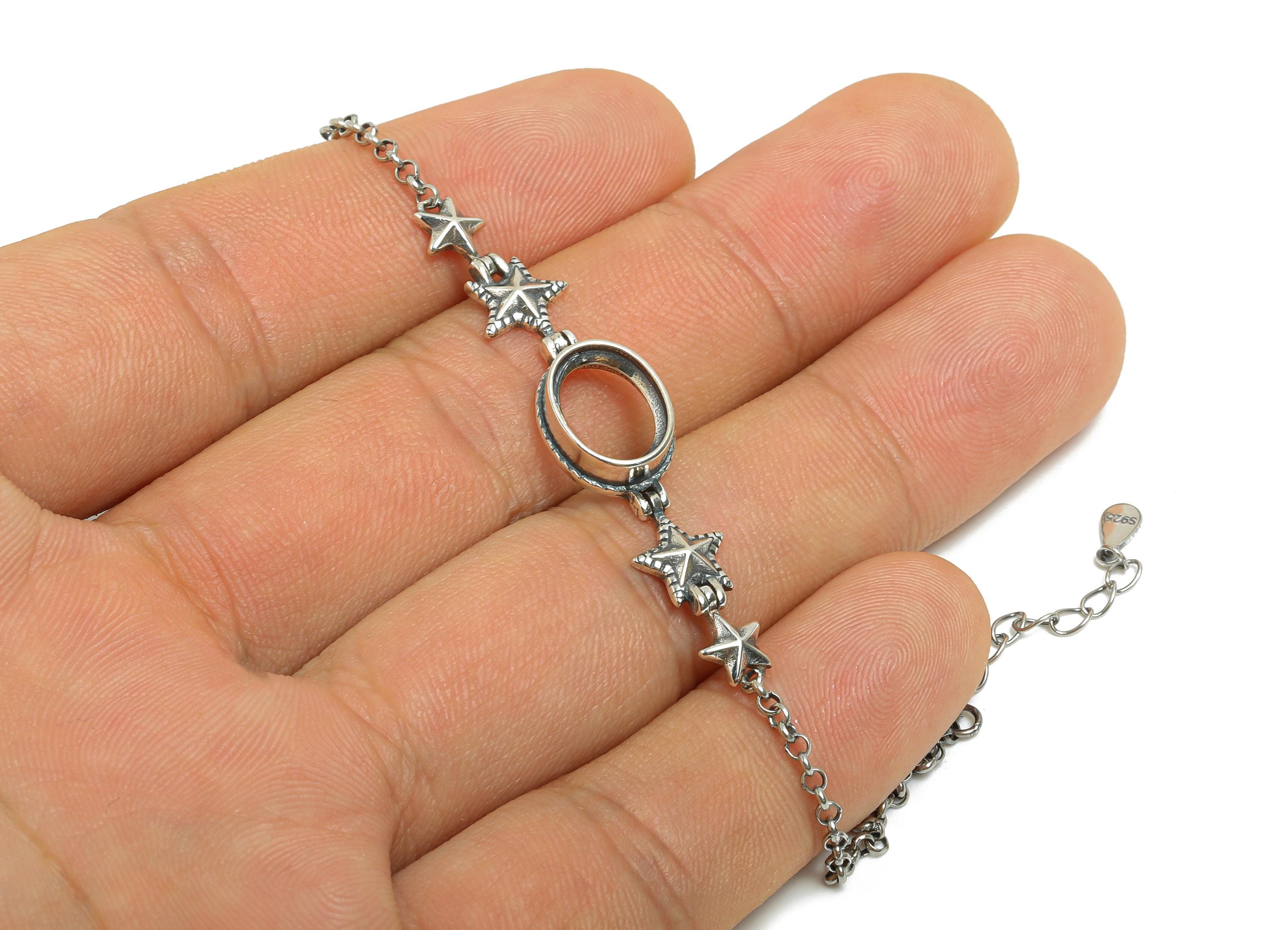 8*10mm Star Cabochon Bracelet Base - Handmade 925 Sterling Silver Bracelet Setting - Adjustable Star Bracelet - Rhodium Plating - SI1075 - DOMEDBAZAAR