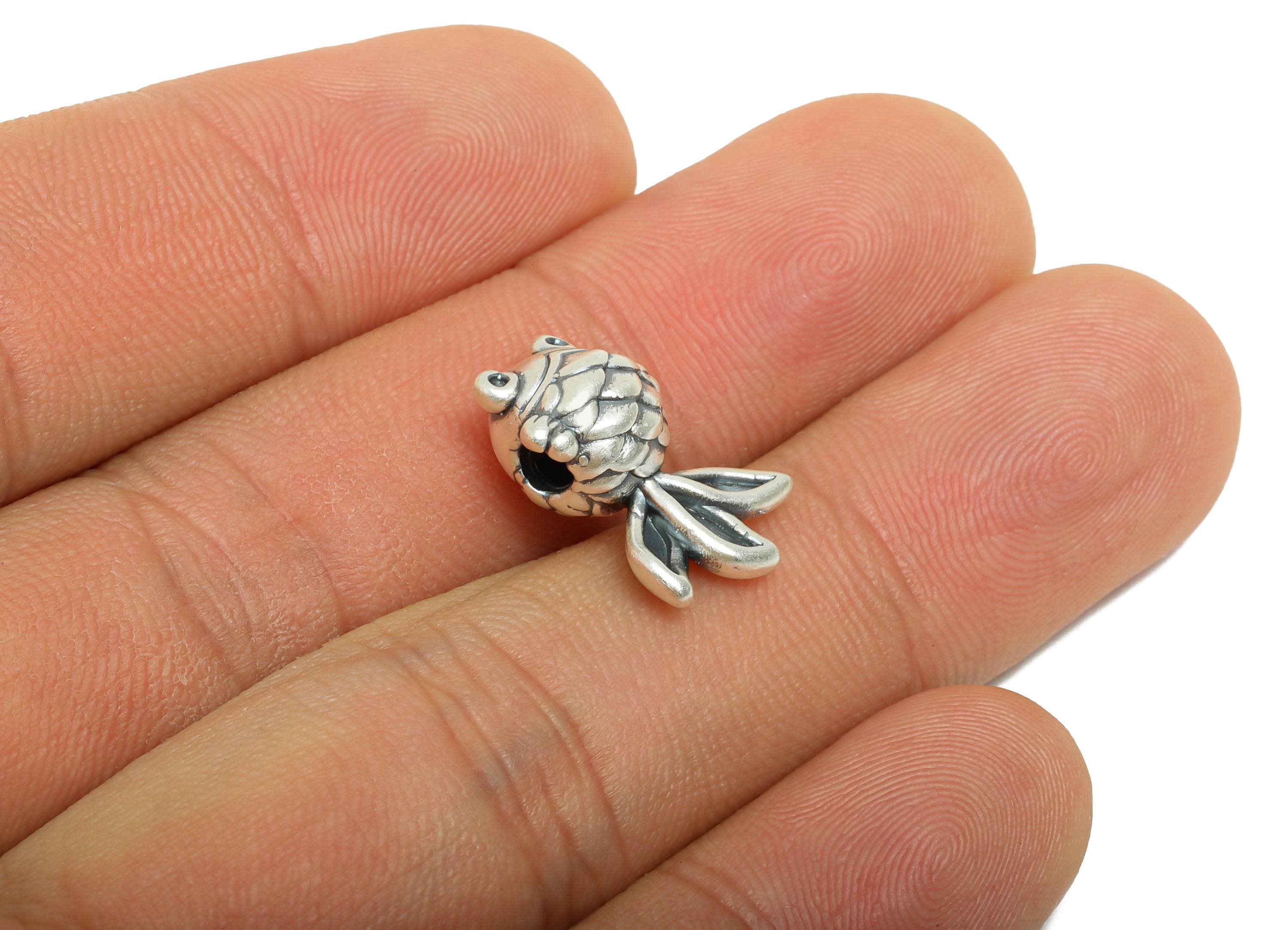 Silver Fish Bead - Animal Spacer Bead for Bracelets - 3D Fish Jewelry Bead - Bracelet Bead Spacer - Pure Silver 999 - 17x11x8.58mm - SI1145 - DOMEDBAZAAR