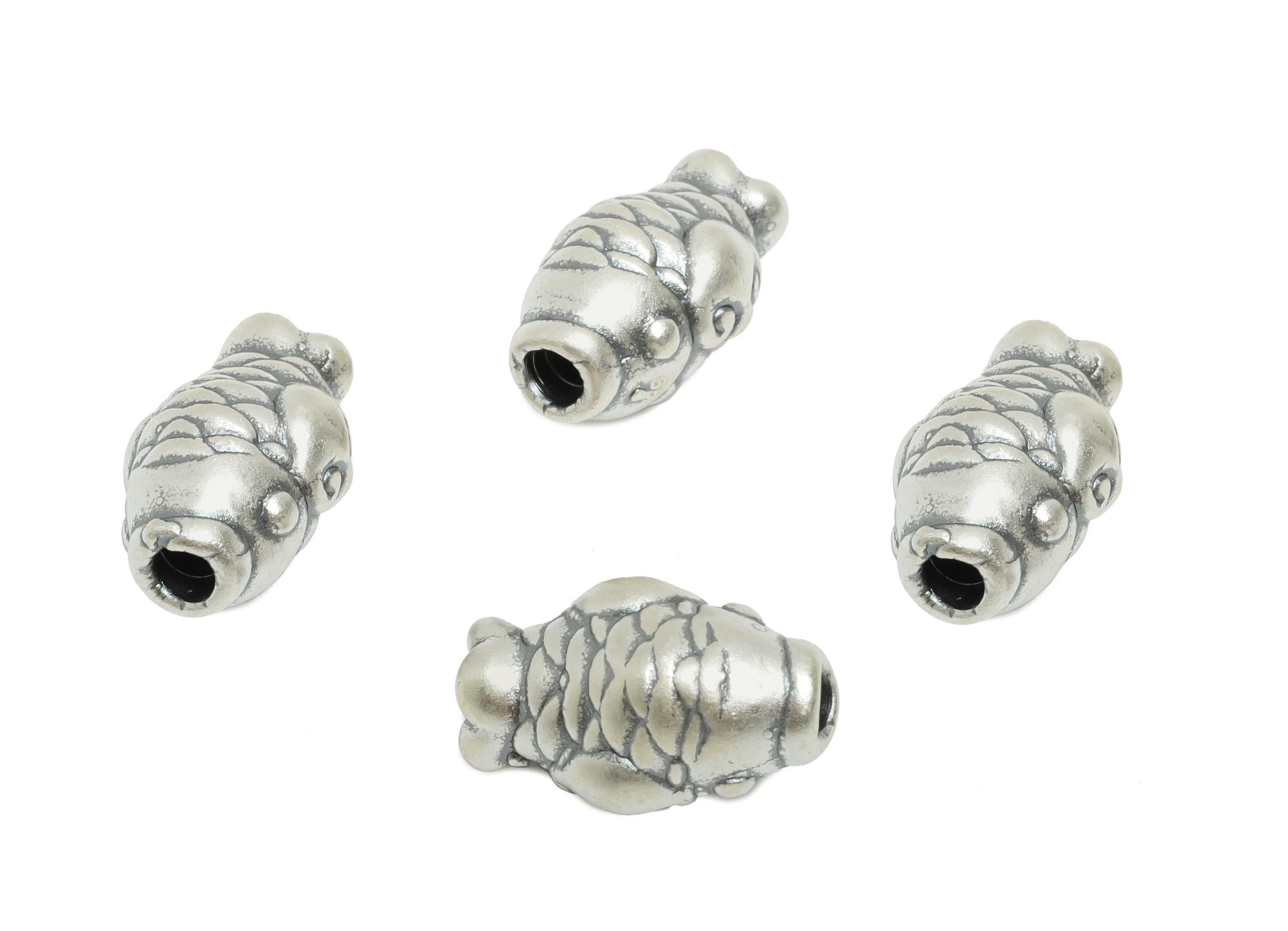 Silver Fish Bead - Animal Spacer Bead for Bracelets - Lucky Fish Jewelry Bead - Braided Bracelet Bead - Pure Silver 999 - 14x9x8mm - SI1154 - DOMEDBAZAAR