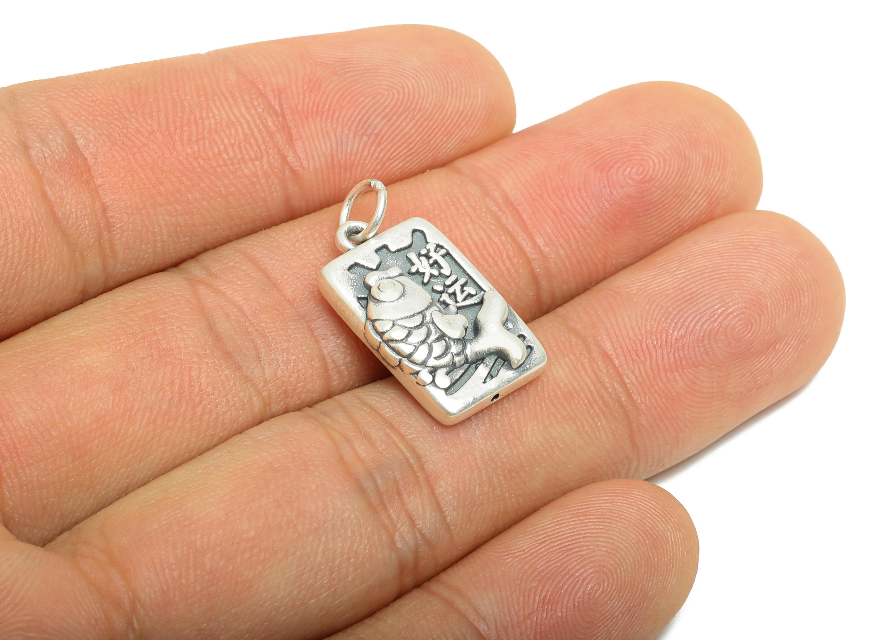 Cute Fish Charm - Marine Life Charm for Bracelets - Fortune Symbol Jewelry - Pure Silver 999 - Jewelry Making Supplies - 20x12x4mm - SI1149 - DOMEDBAZAAR