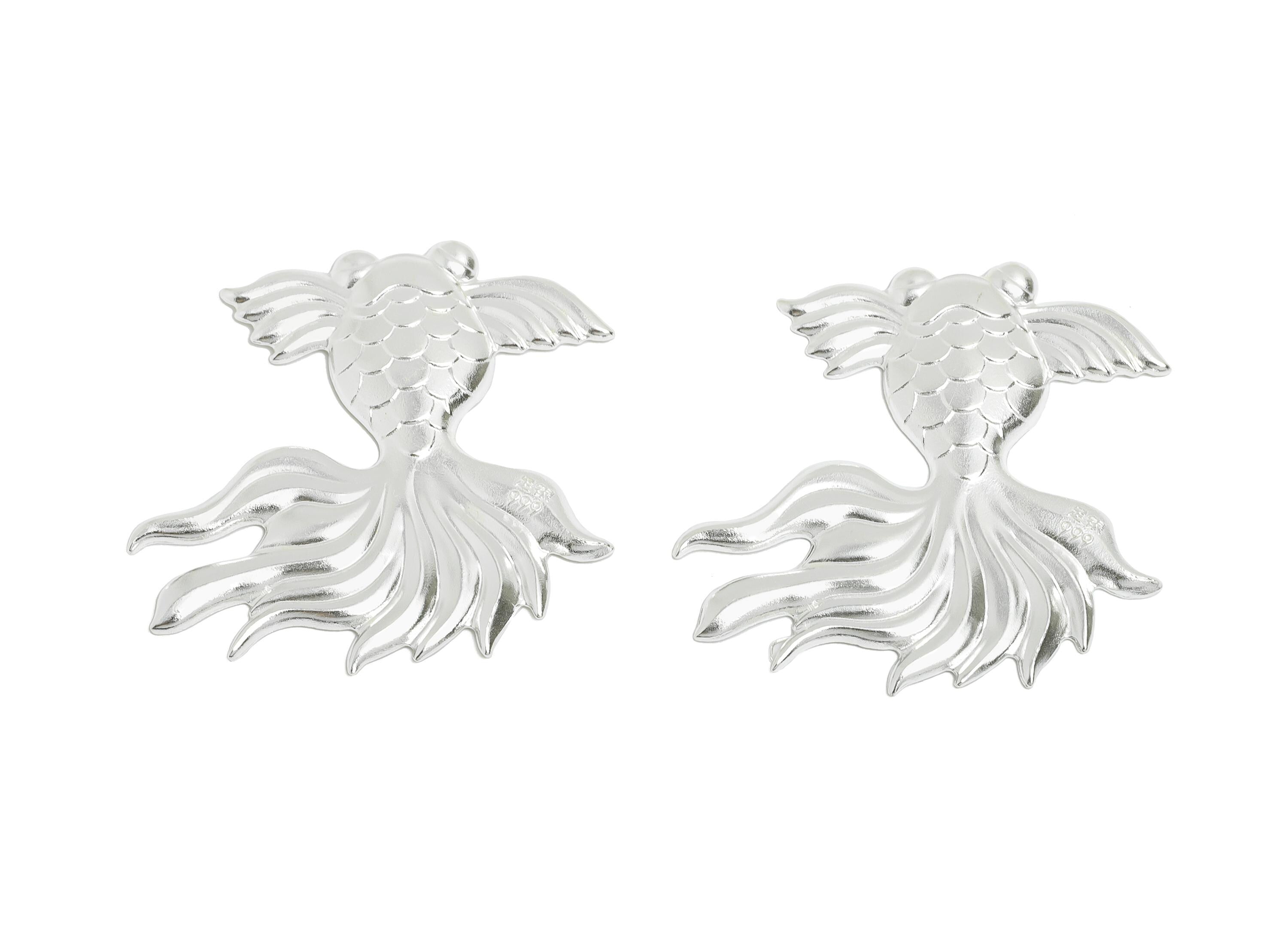 Silver Artisan Lucky Fish Relief - Pure Silver 999 - Marine Life Filigree Decoration Jewelry - Lucky Fish Collectible - 32.8x32.8x2mm-SI1114 - DOMEDBAZAAR