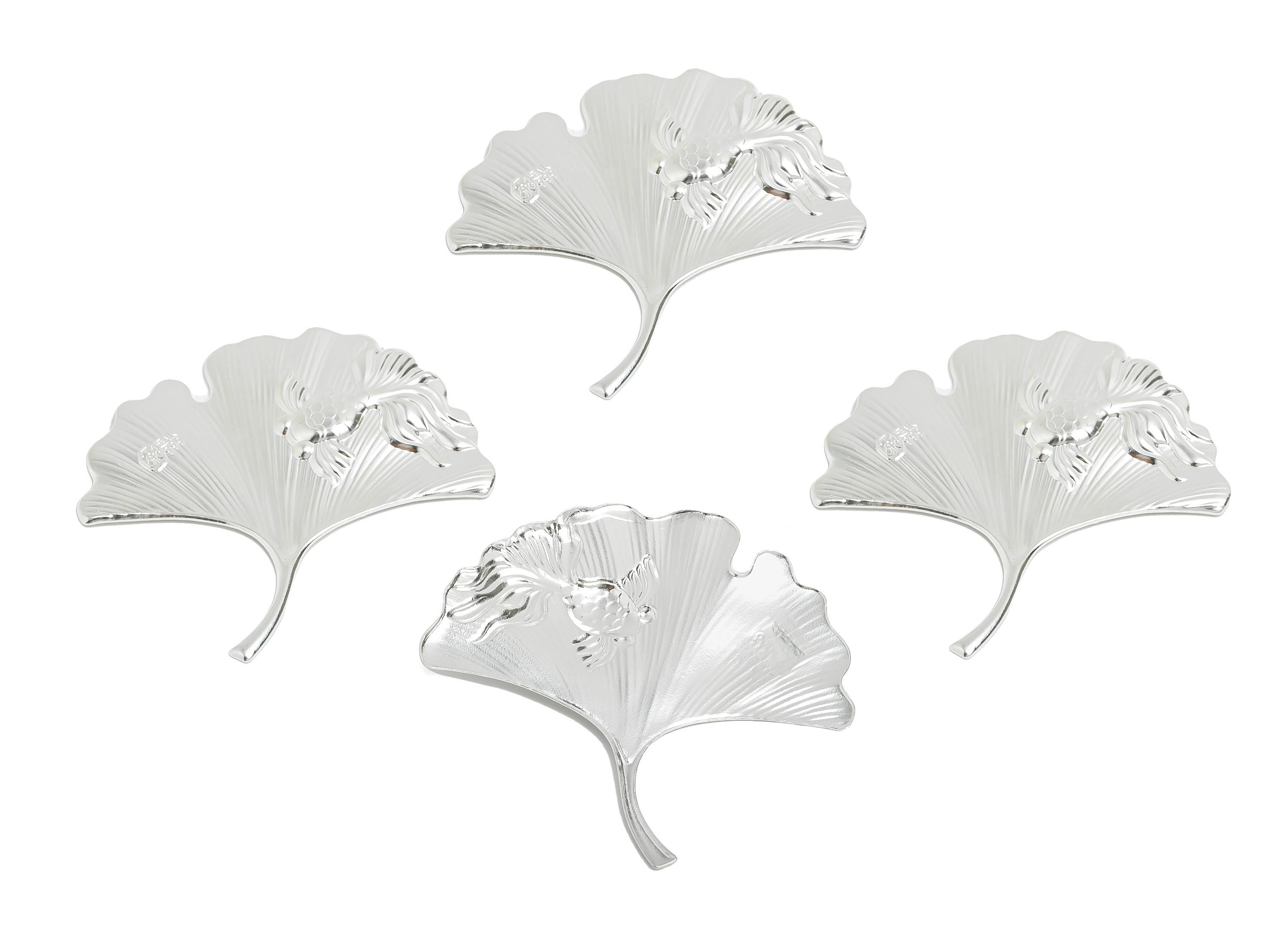 Silver Goldfish Ginkgo Relief - Pure Silver 999 - Botanical Coin Art Filigree Jewelry - Lucky Fish Collectible - 45.7x47x1.4mm - SI1115 - DOMEDBAZAAR