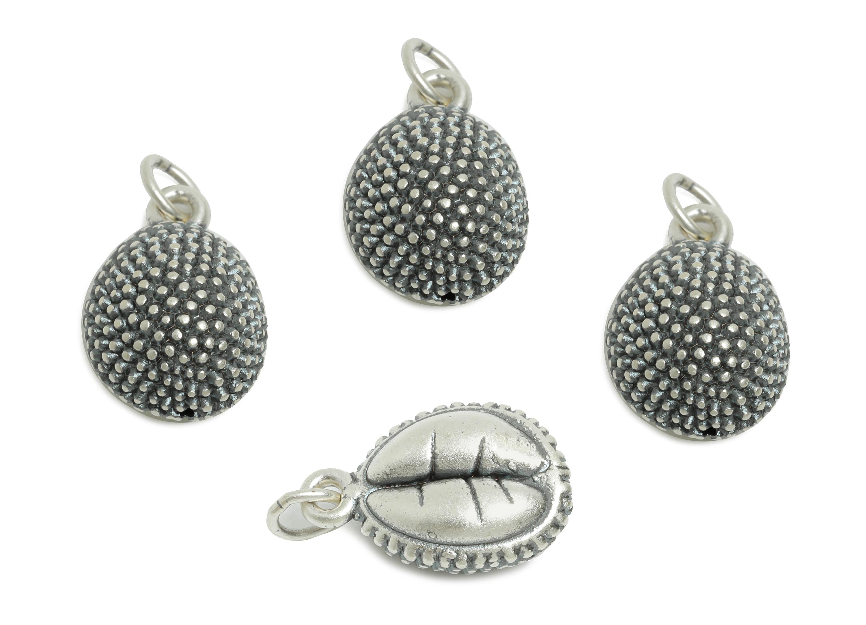 Durian Silver Charm - Figure Fruit Creative Pendant for Braided Bracelets - Jewelry Making Supplies - Pure Silver 999 - 16x11x7.3mm - SI1146 - DOMEDBAZAAR