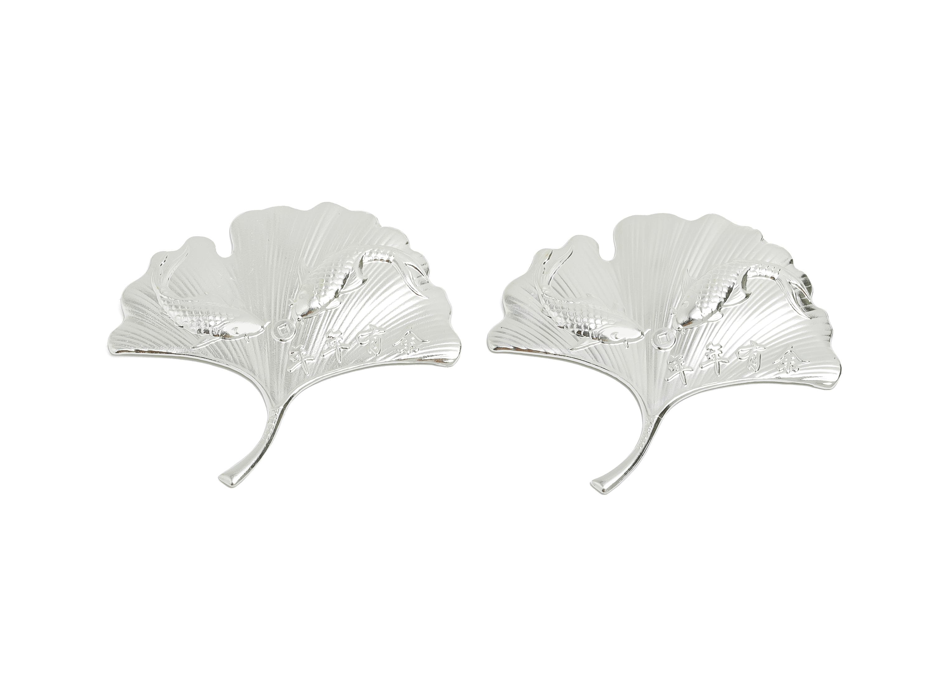 Silver Goldfish Ginkgo Relief - Pure Silver 999 - Silver Commemorative Coin - Art Lucky Fish Filigree Jewelry - 45.6x47x1.6mm - SI1116 - DOMEDBAZAAR