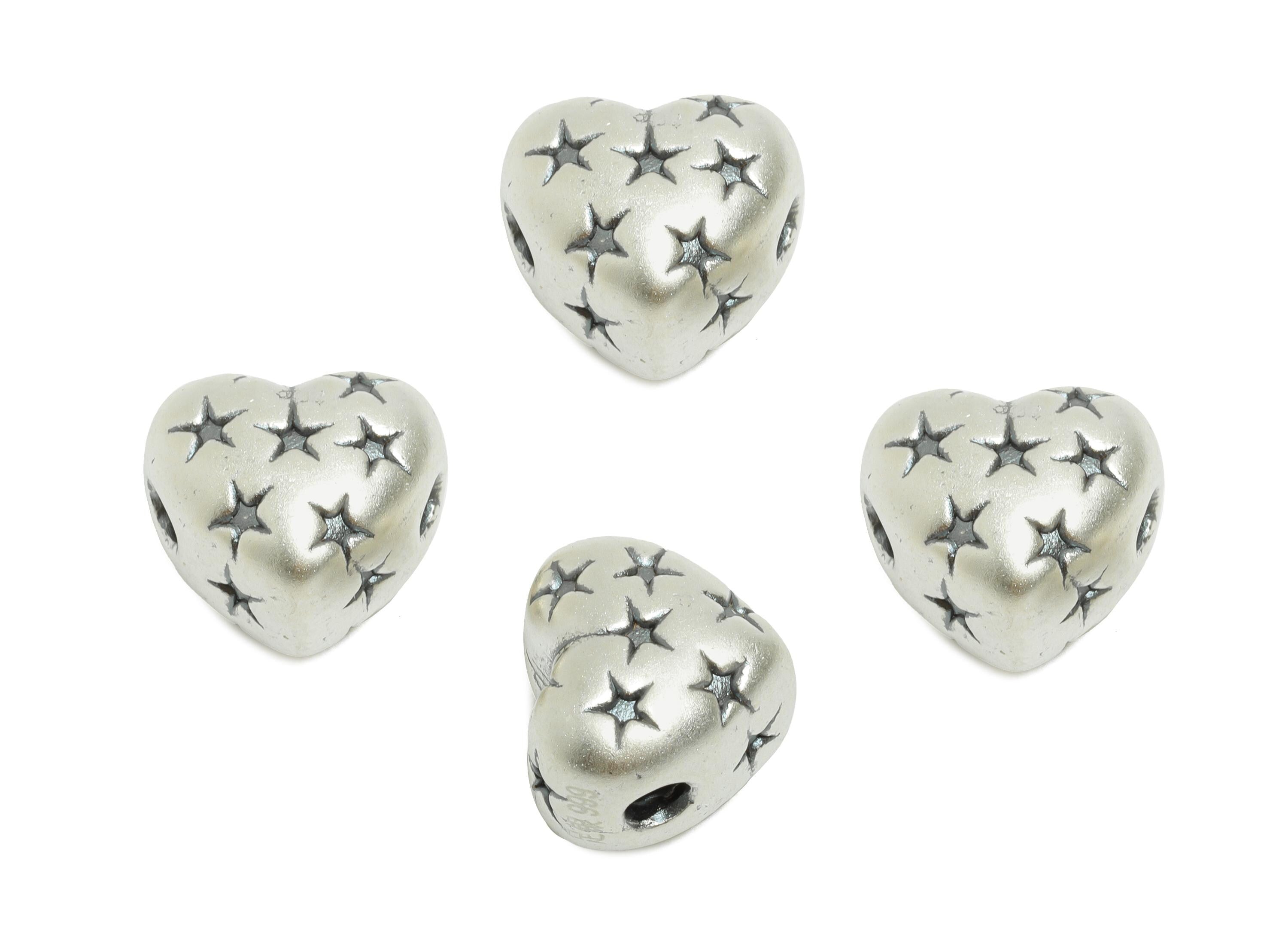 Silver Star Heart Bead - Dainty Heart Spacer for Craft Bracelets - Jewelry Making Supplies - Spacer Bead - Pure Silver 999 -13x12x9mm-SI1152 - DOMEDBAZAAR