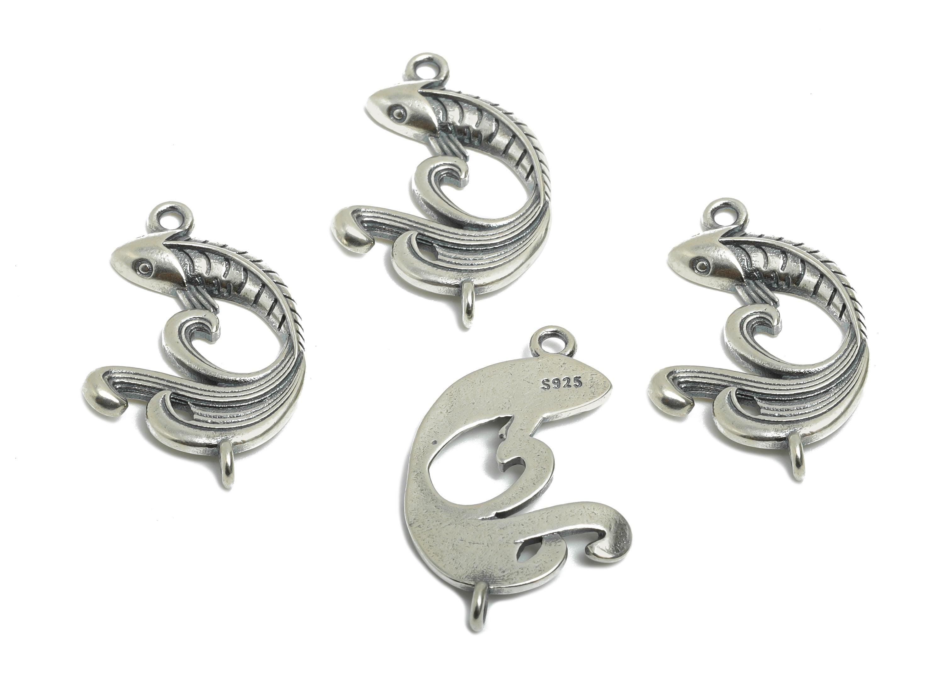 Dainty Fish Connector - Marine Life Charm for Bracelet - Braided Bracelet Charm - 925 Sterling Silver - Rhodium Plated - 25x15.5x2mm -SI1122 - DOMEDBAZAAR