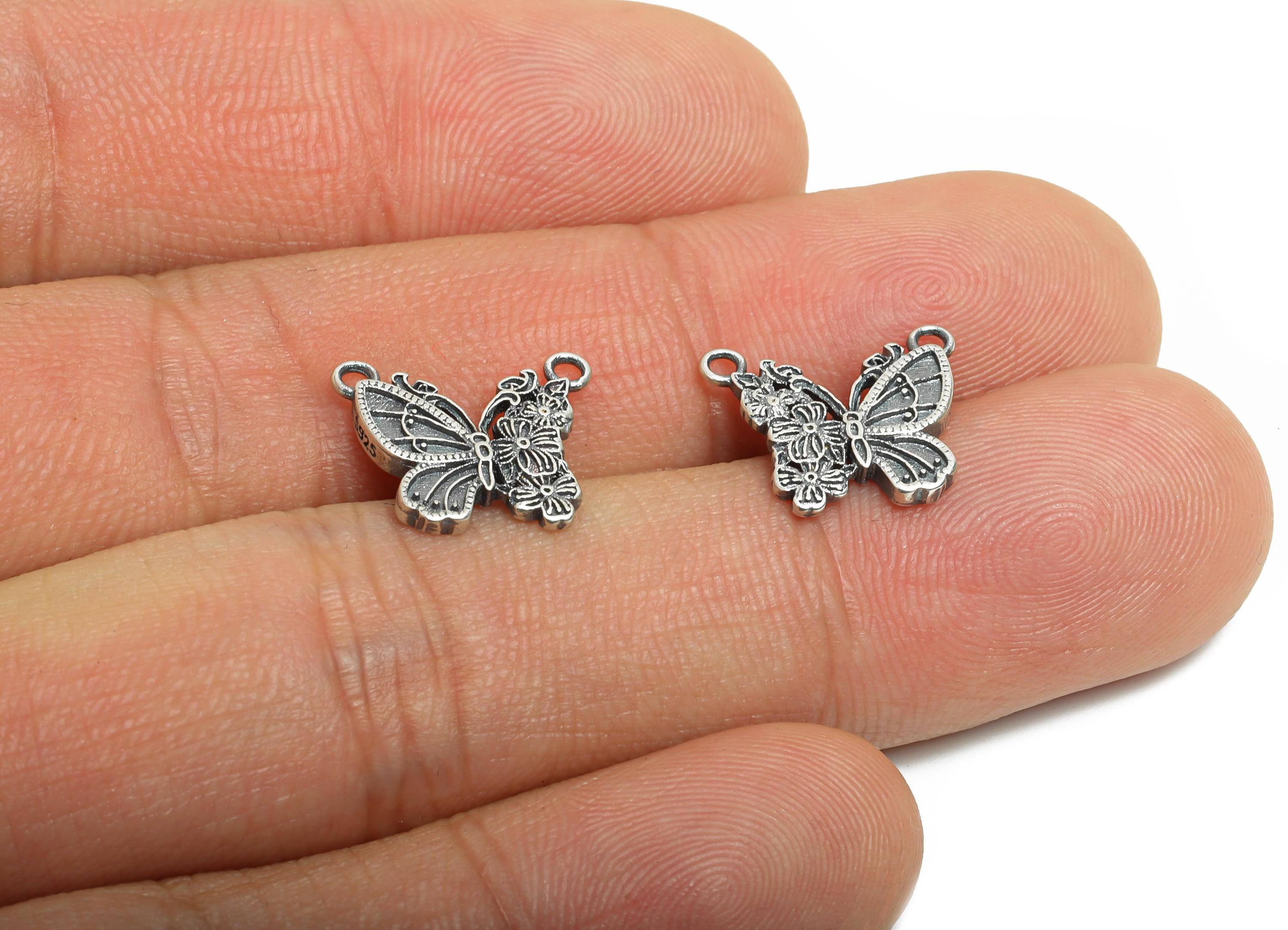 Butterfly Necklace Pendant - Vintage Insect Flower Connector for Necklace - 925 Sterling Silver - Rhodium Plated - 12x13.8x1.75mm - SI1123 - DOMEDBAZAAR