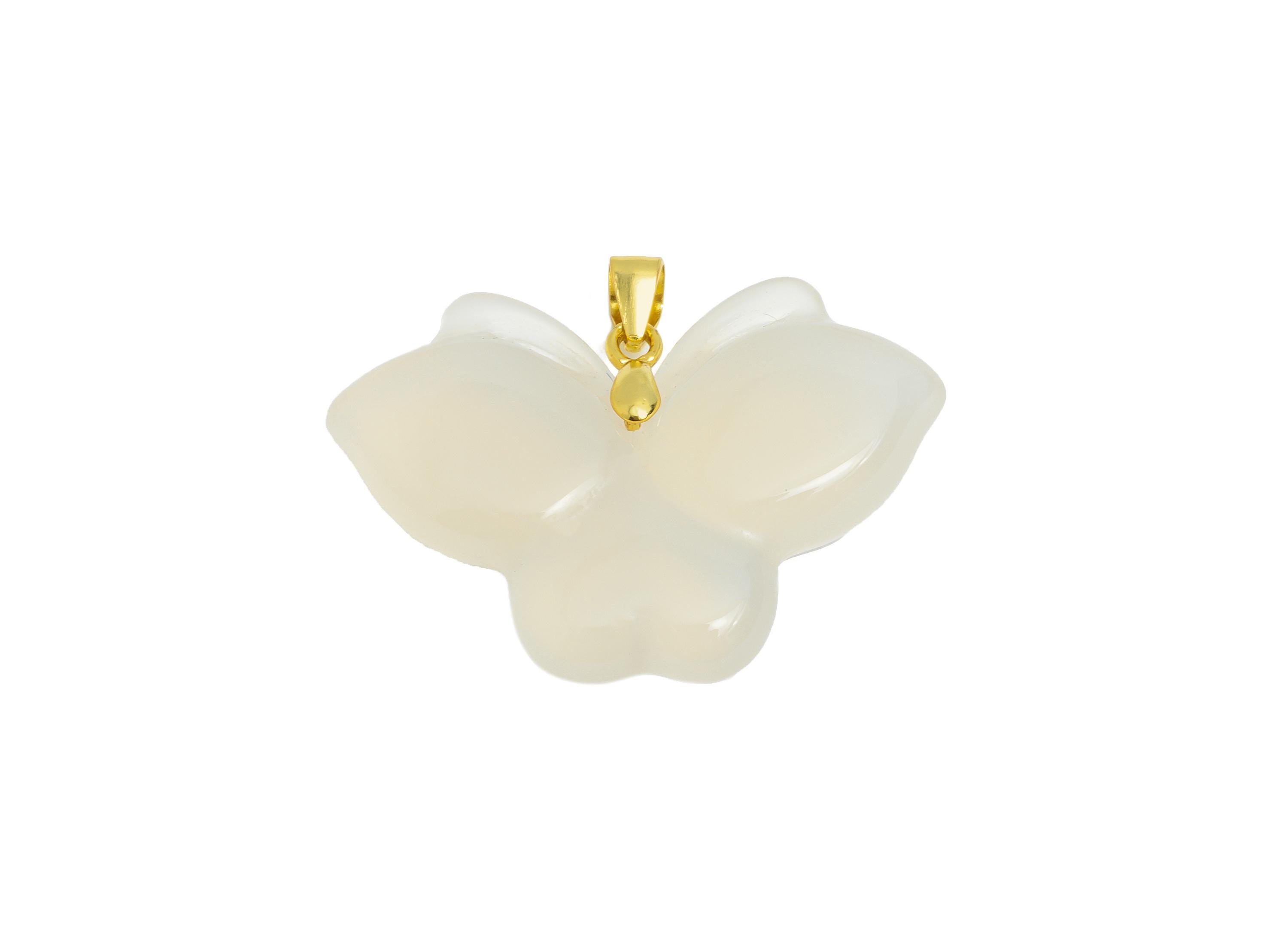 Chalcedony Butterfly Pendant - Dainty Butterfly Pendant for Necklace - 925 Sterling Silver - KC Gold Tone Plated - 29.65x24.4x6.9mm - SI1124 - DOMEDBAZAAR