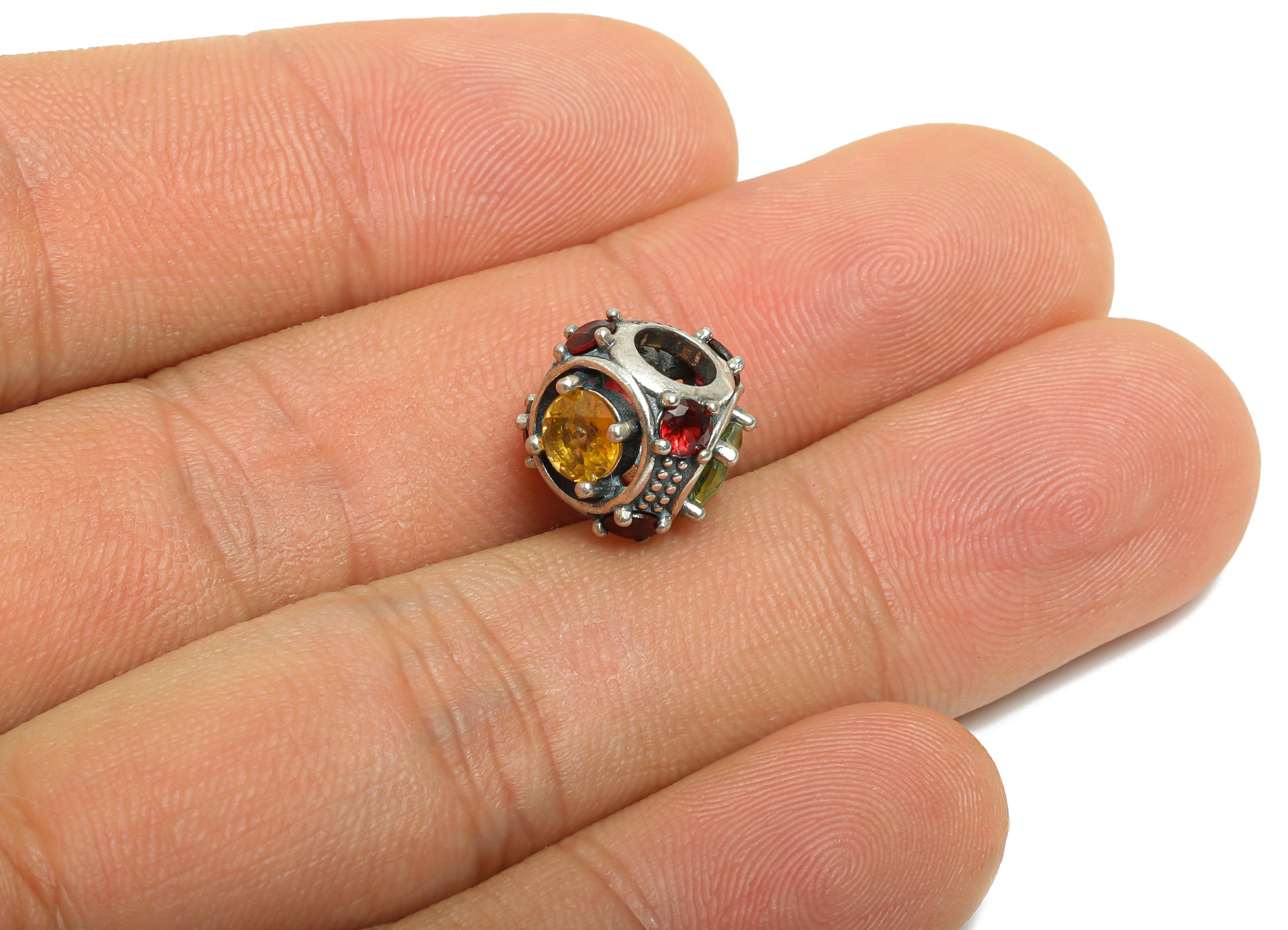 Sterling Silver Tourmaline Bead - Vintage Bracelet Jewelry Finding - Jewelry Making Supplies - 925 Sterling Silver - 11x11x10mm-SI1169 - DOMEDBAZAAR