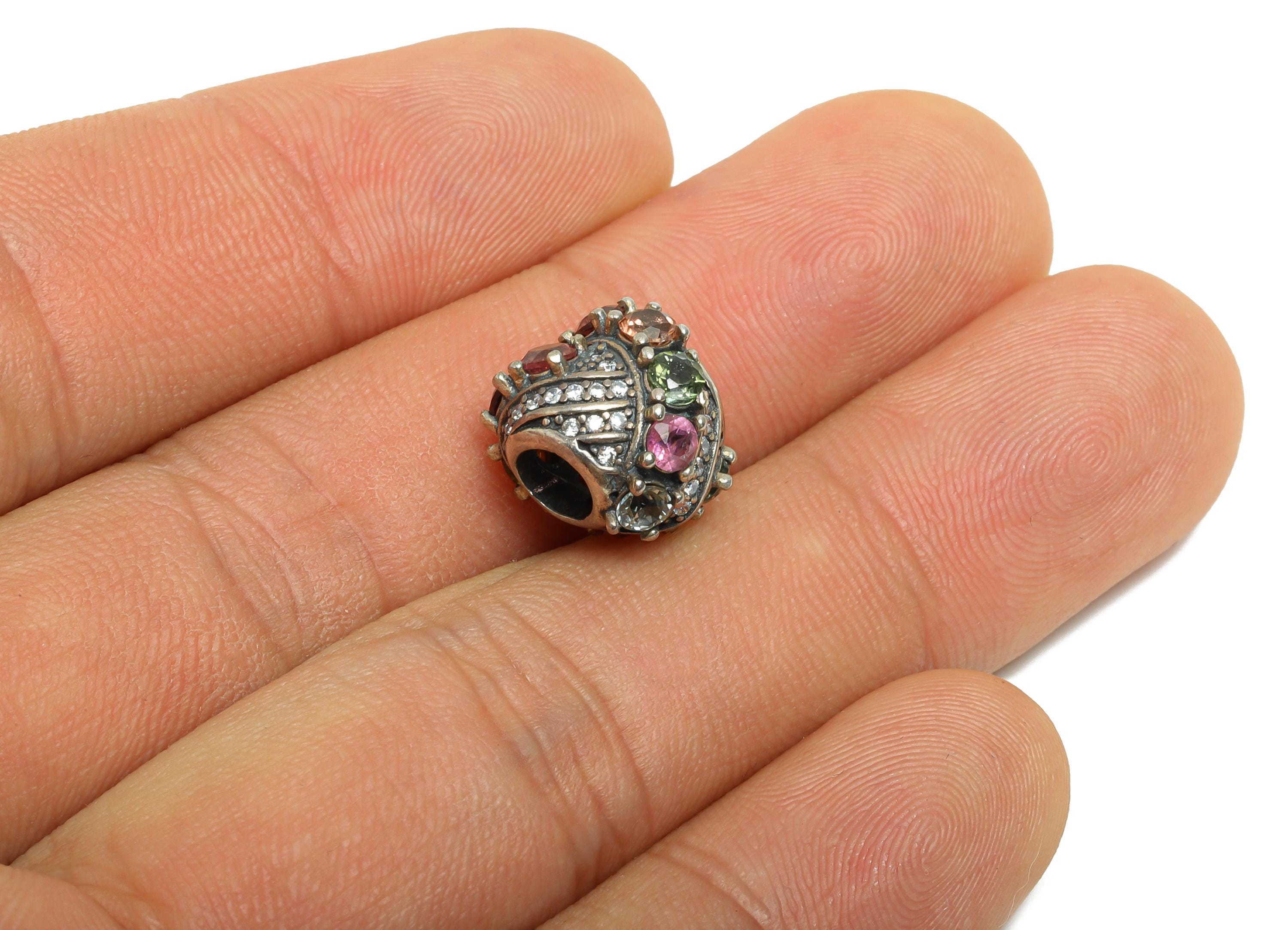 Sterling Silver Tourmaline Bead - Sparking Bracelet Jewelry Finding - Jewelry Making Supplies - 925 Sterling Silver - 12x12x10mm-SI1172 - DOMEDBAZAAR