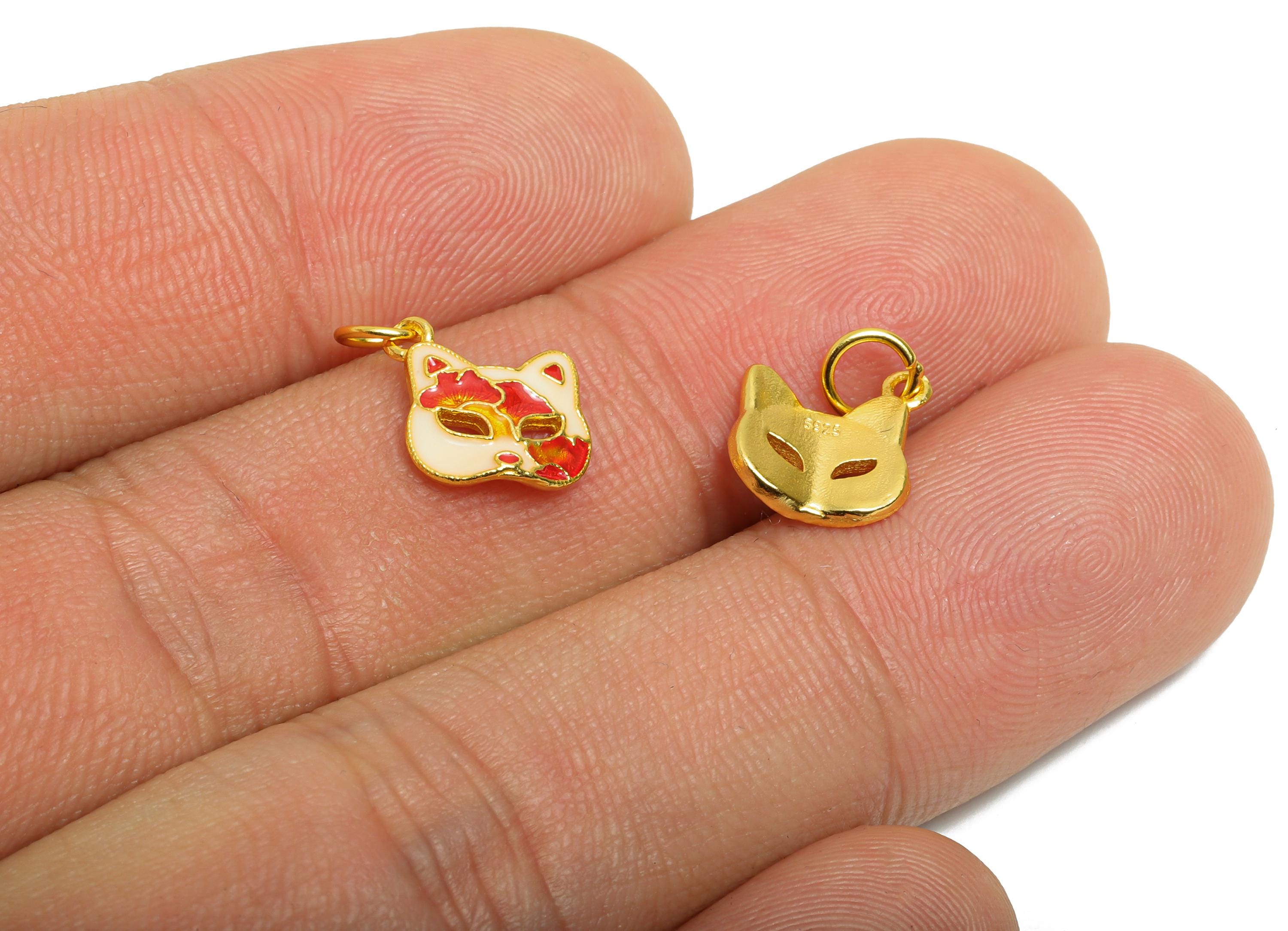 Enamel Fox Mask Charms - Colorful Animal Mask Charm for Bracelet - 925 Sterling Silver - KC Gold Tone Plated - 9.85x9.12x1.17mm - SI1126 - DOMEDBAZAAR