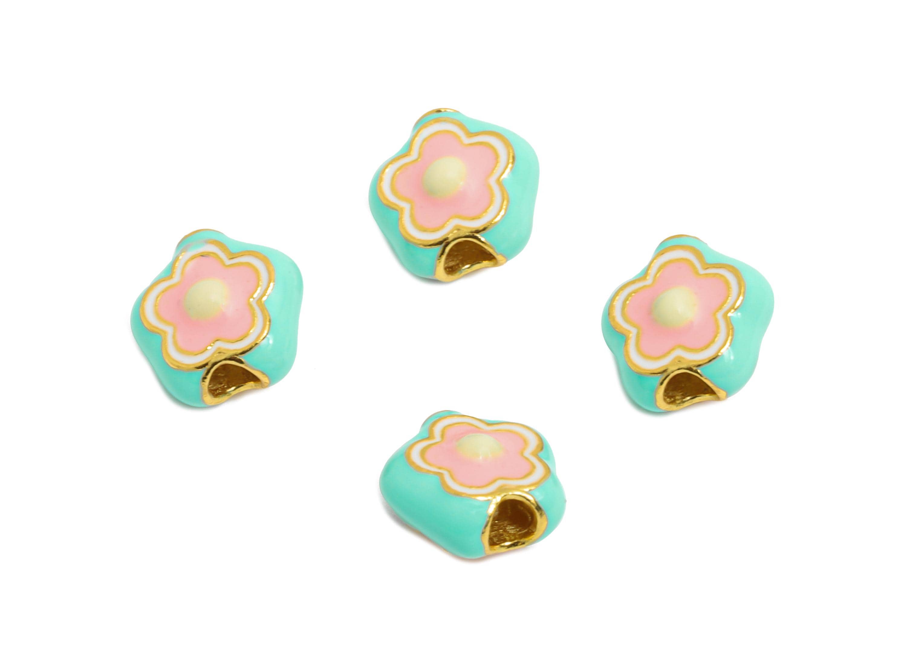 Enamel Flower Spacer Bead - Colorful Flower Bead for Bracelet - Handmade Jewelry - 925 Sterling Silver - KC Gold Plated - 6x6x3.9mm - SI1127 - DOMEDBAZAAR