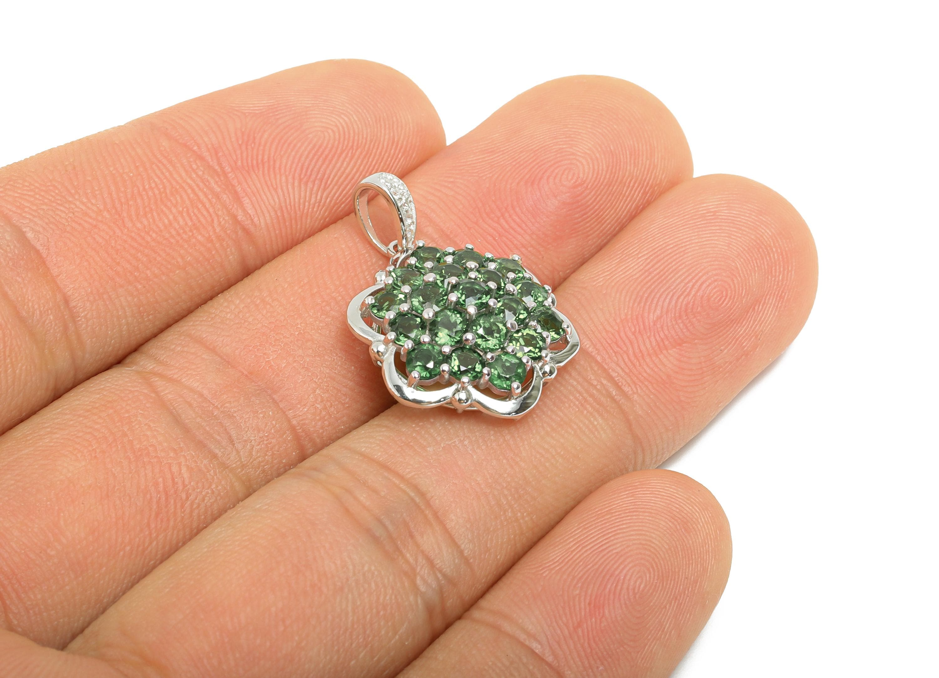 Green Diopside Pendant - Dainty Zircon Women’s Diopside Pendant With Bail - 925 Sterling Silver - Silver Plating - 26x17x6mm - SI1182 - DOMEDBAZAAR