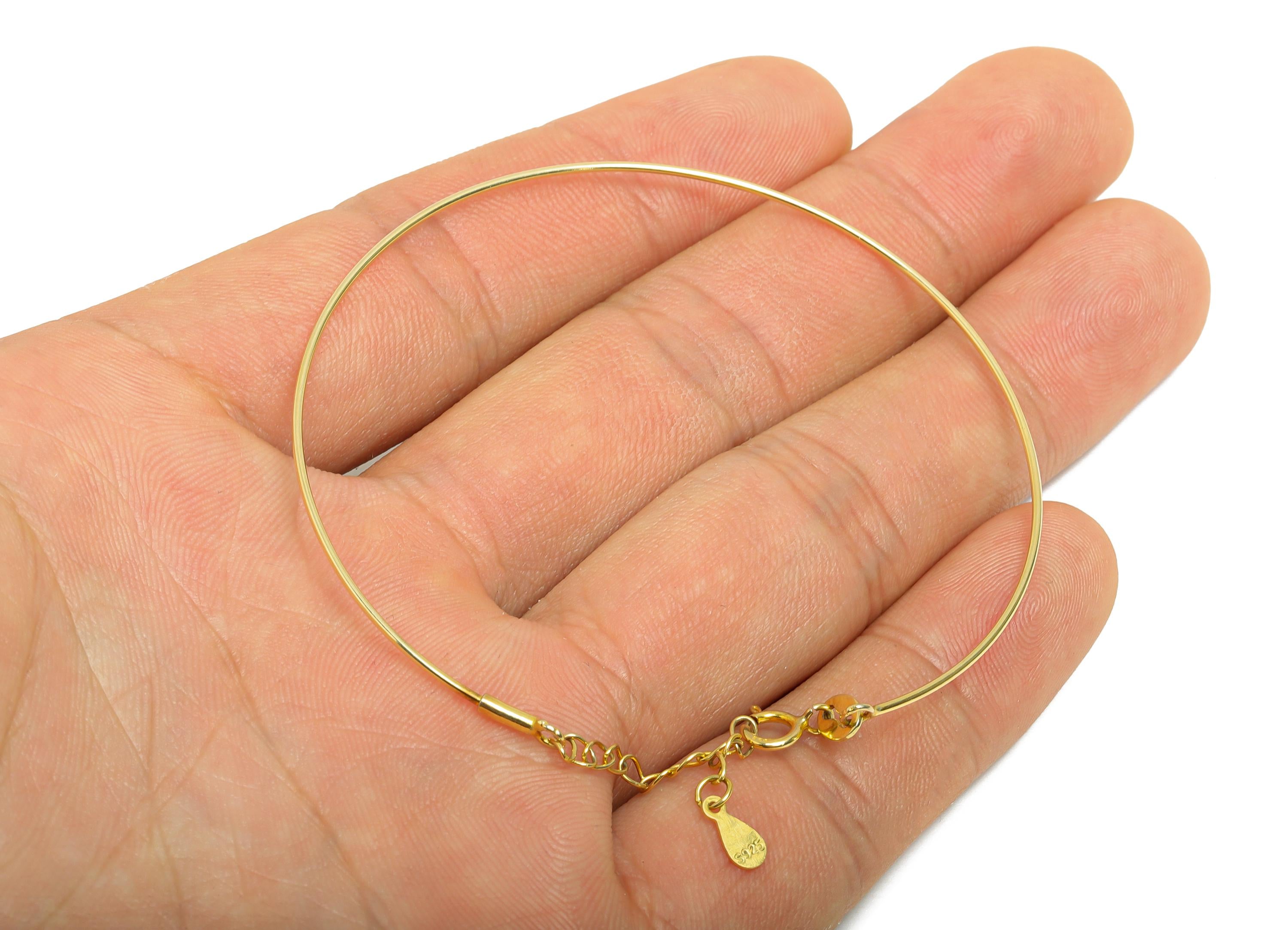 Silver Customizable Bracelet Base - 0.9mm Beading Bracelet - Adjustable Rubber Stopper - 925 Sterling Silver - 24K Real Gold Plated - SI1142 - DOMEDBAZAAR