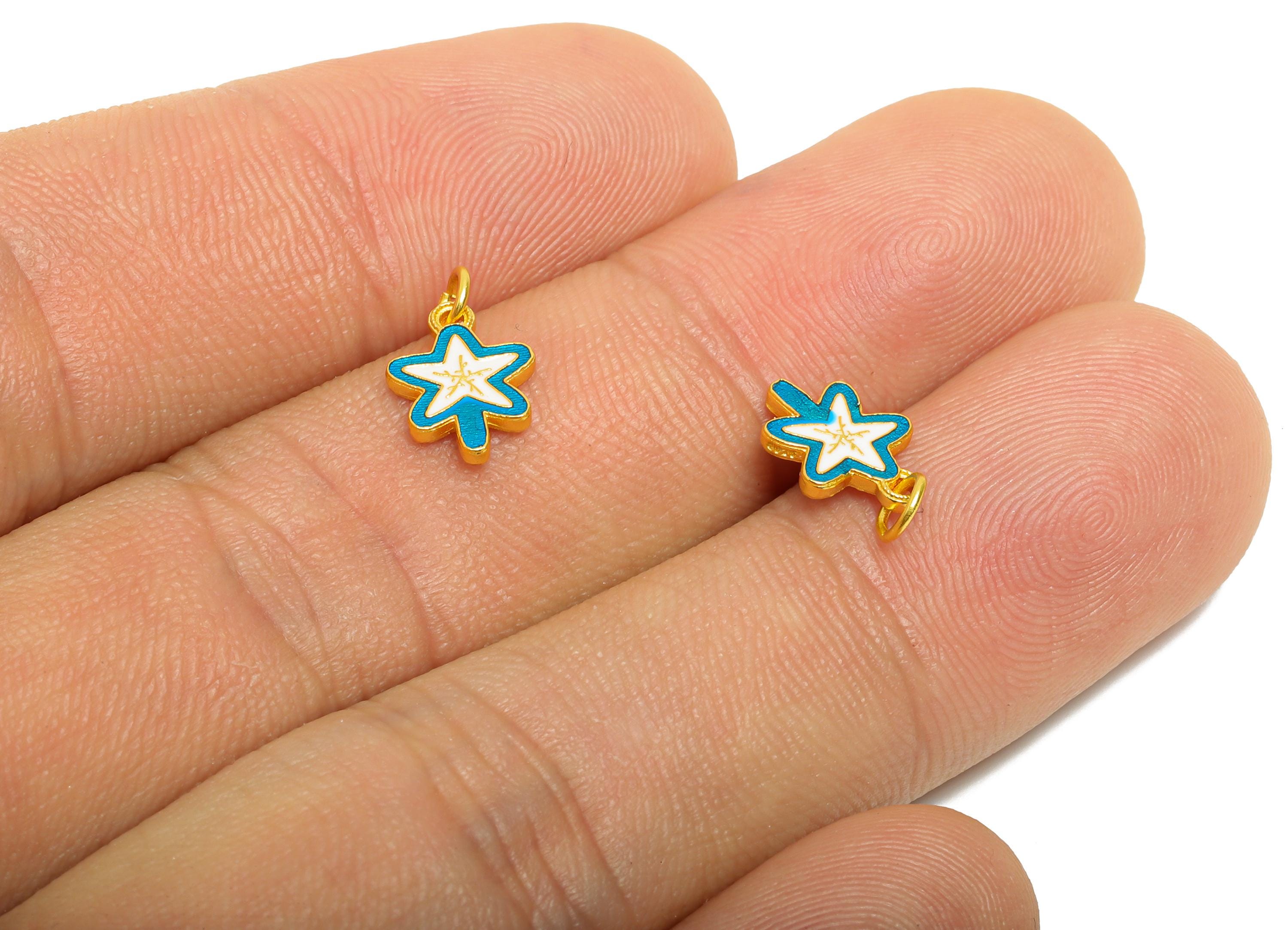 Colorful Enamel Star Charm - Magic Wand Pendant For DIY Bracelet - 925 Sterling Silver - 24k Real Gold Plating - 10x9x1.45mm - SI1139 - DOMEDBAZAAR