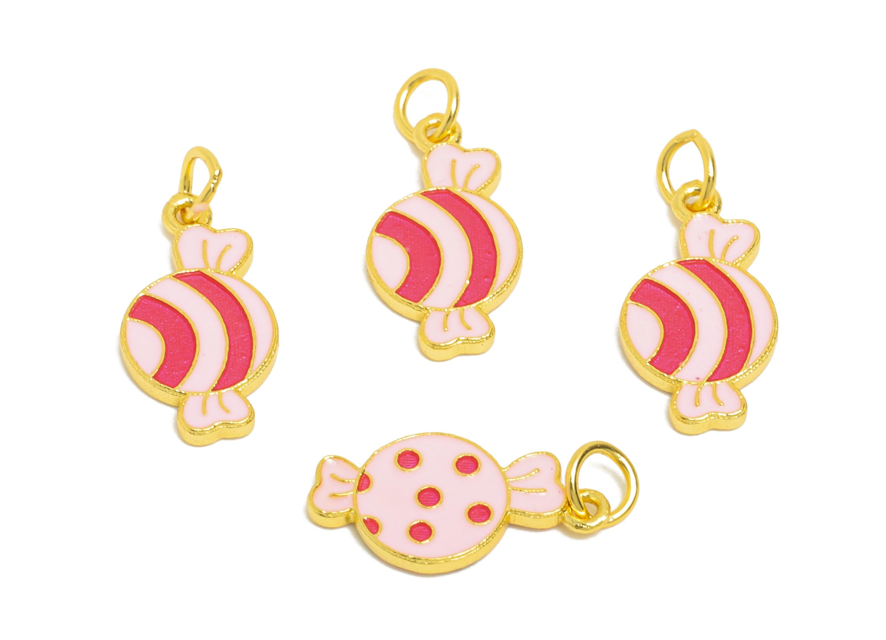 Colorful Enamel Candy Charm - Sweet Treat Charm For DIY Bracelet - 925 Sterling Silver - 24k Real Gold Plating - 10x9x1.45mm - SI1138 - DOMEDBAZAAR