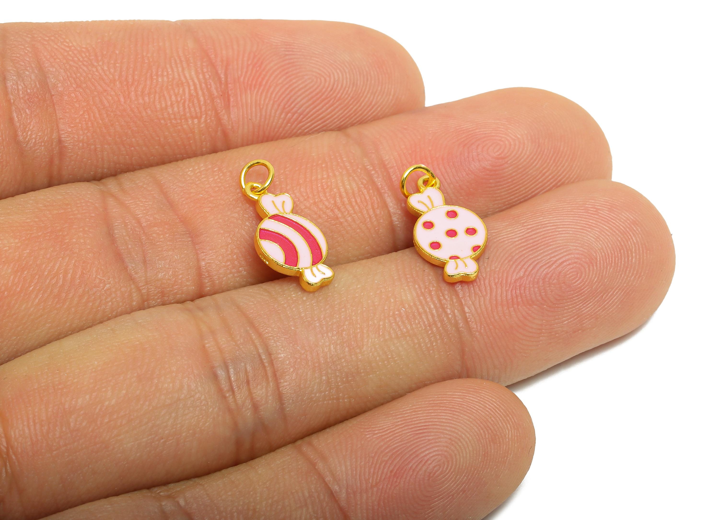 Colorful Enamel Candy Charm - Sweet Treat Charm For DIY Bracelet - 925 Sterling Silver - 24k Real Gold Plating - 10x9x1.45mm - SI1138 - DOMEDBAZAAR