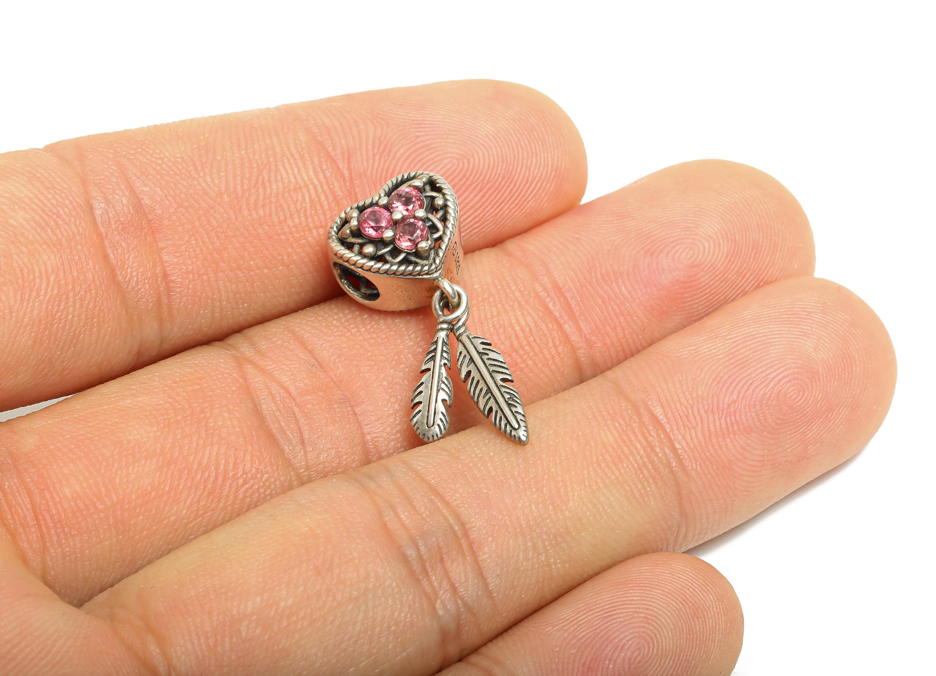 Heart Feather Tourmaline Bead - Dangle Sparking Bracelet Jewelry Finding - Jewelry Making Supplies - 925 Sterling Silver -25x11x9mm-SI1168 - DOMEDBAZAAR