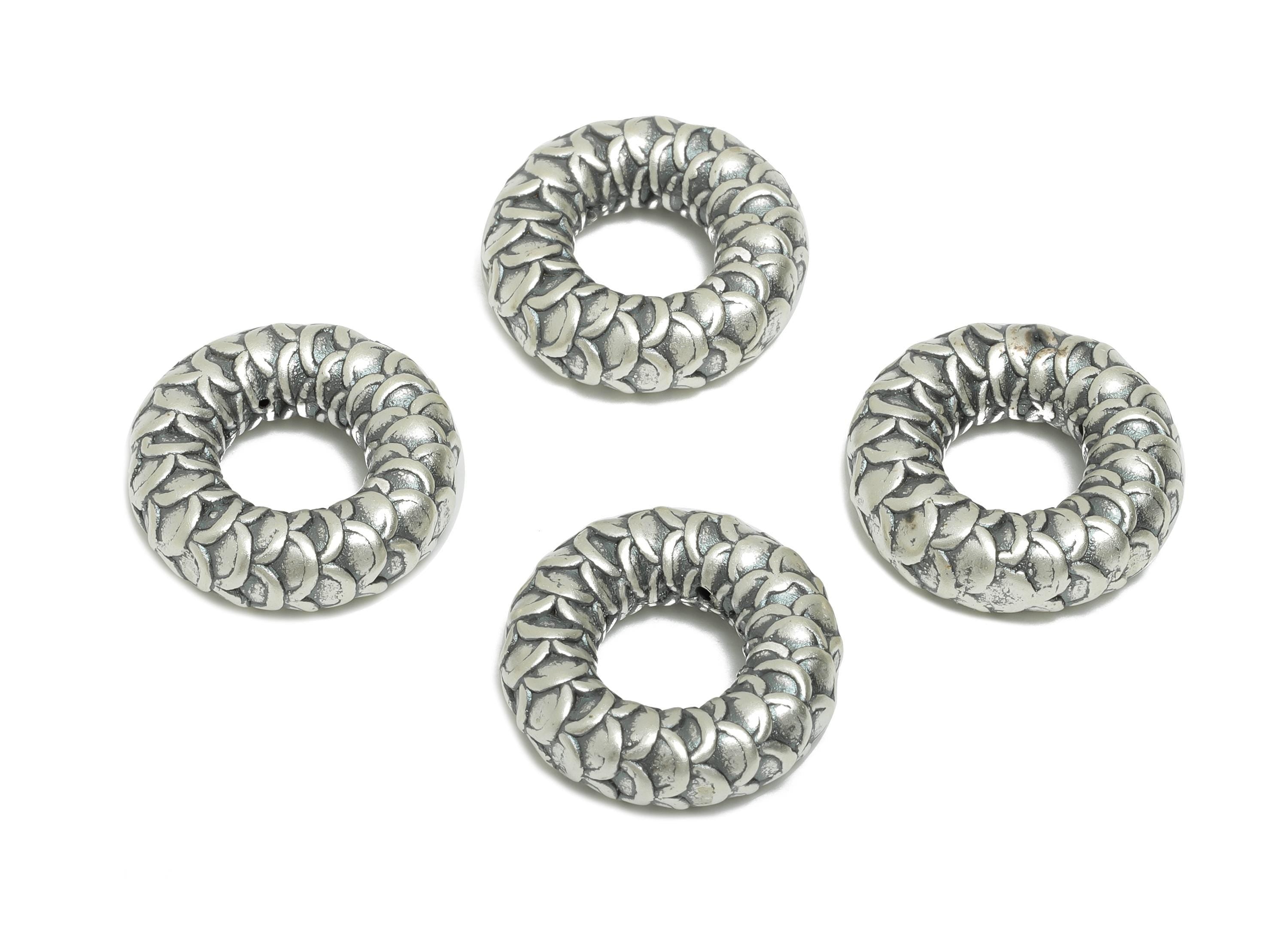 Donut Spacer Bead - Scale Pattern Bead for Bracelets - Jewelry Making Supplies - Textured Spacer Bead - Pure Silver 999 - 19x19x6mm-SI1155 - DOMEDBAZAAR