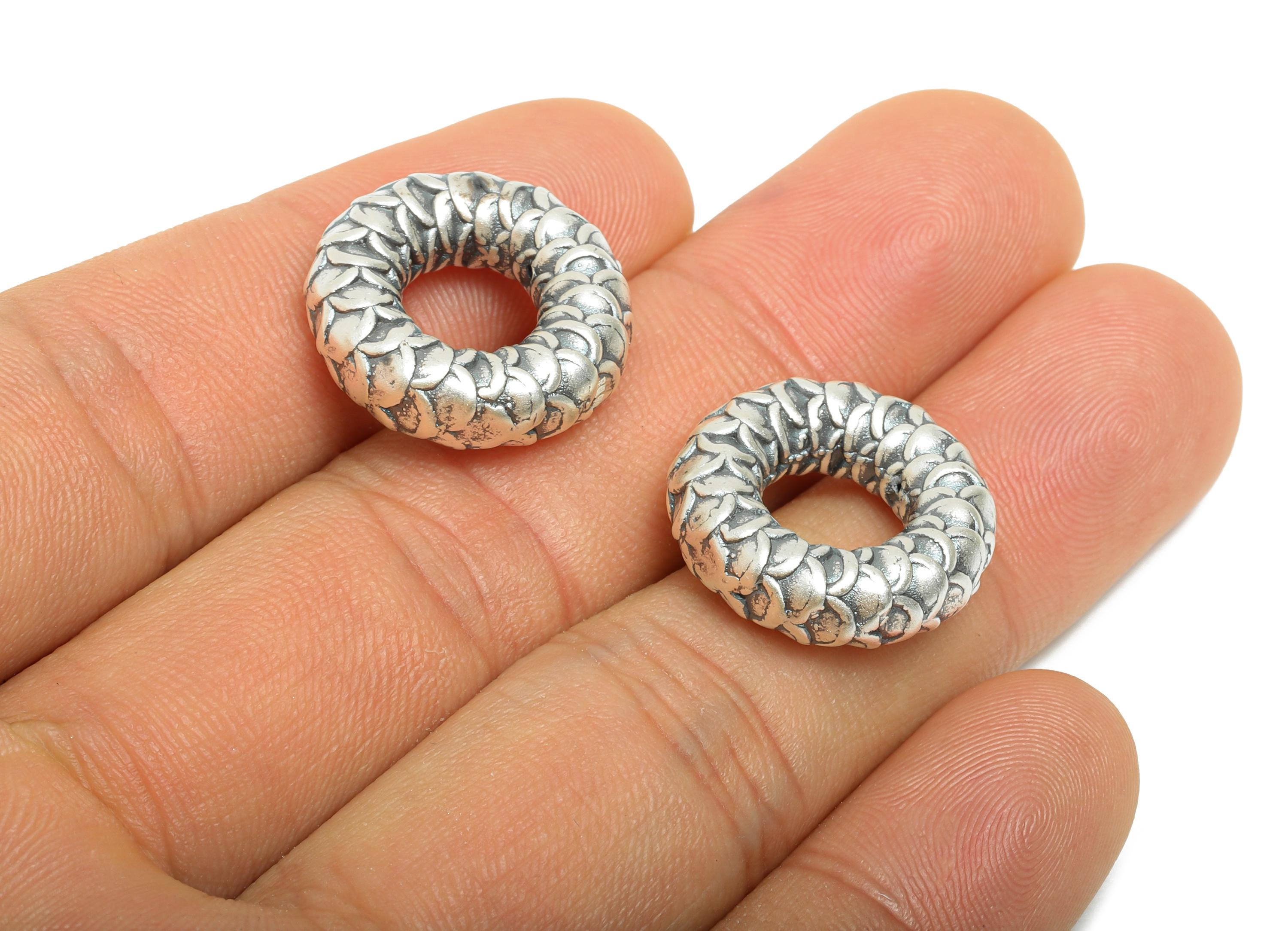 Donut Spacer Bead - Scale Pattern Bead for Bracelets - Jewelry Making Supplies - Textured Spacer Bead - Pure Silver 999 - 19x19x6mm-SI1155 - DOMEDBAZAAR