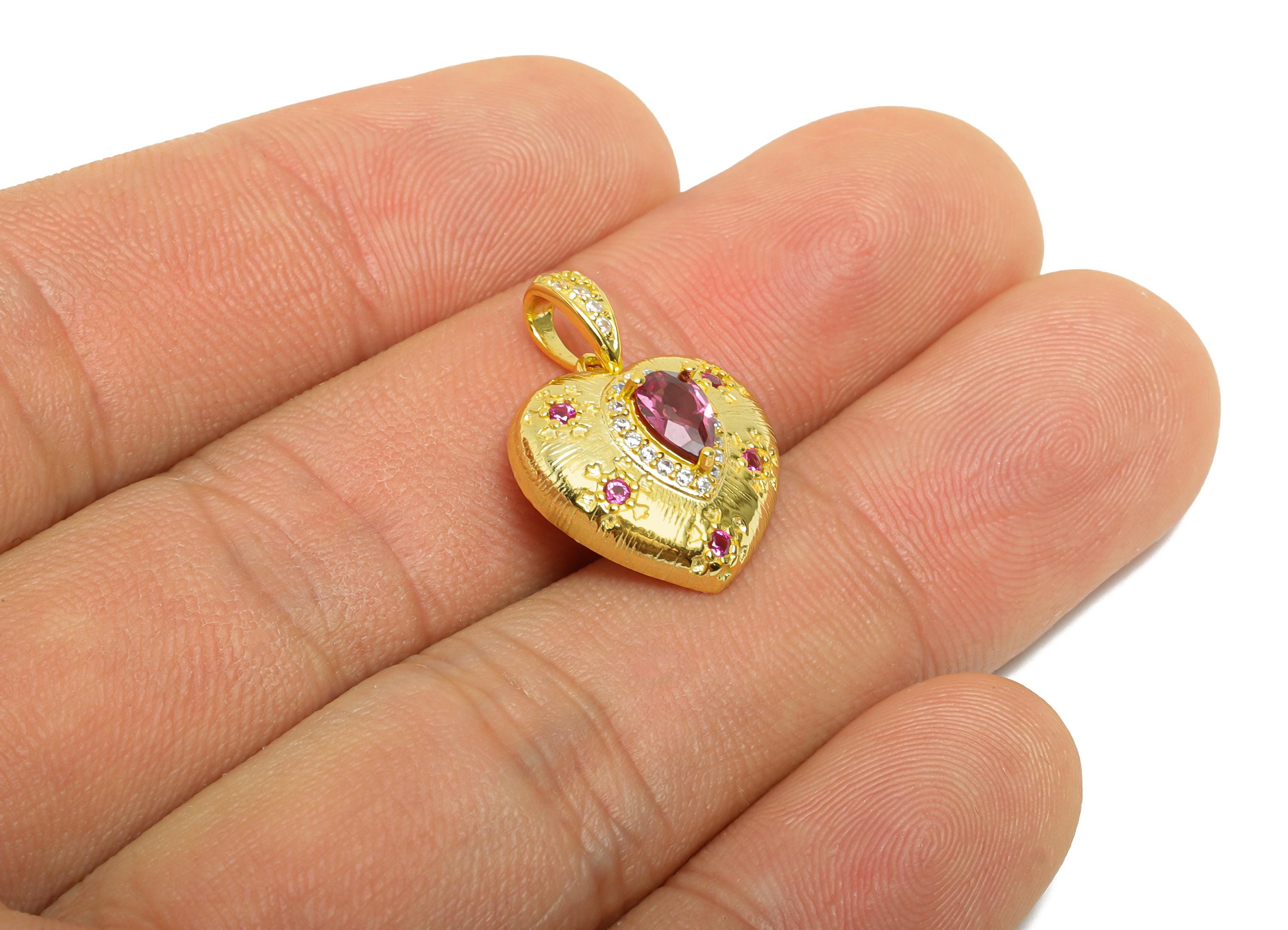 Heart Garnet CZ Pendant - Luxury Zircon Women’s Garnet Pendant with Bail - 925 Sterling Silver - 18K Gold Plated - 20.9x15.7x6mm - SI1179 - DOMEDBAZAAR