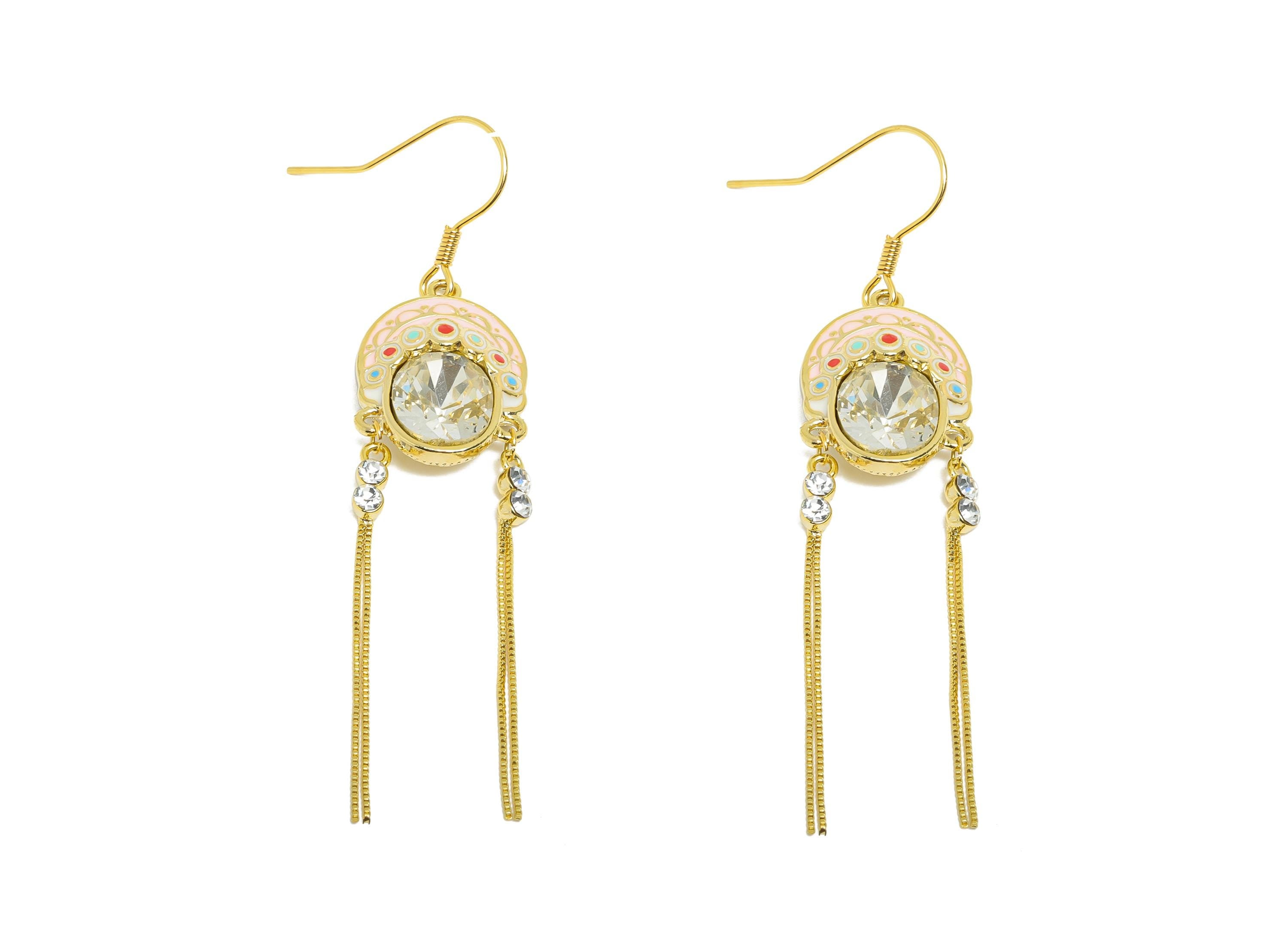 Brass Drama Earring Hook - Enamel Handmade Tassel Hook Wire - Crystal Party Earring Jewelry - 18K Real Gold Plating - 72x15x5mm - RGP11012 - DOMEDBAZAAR