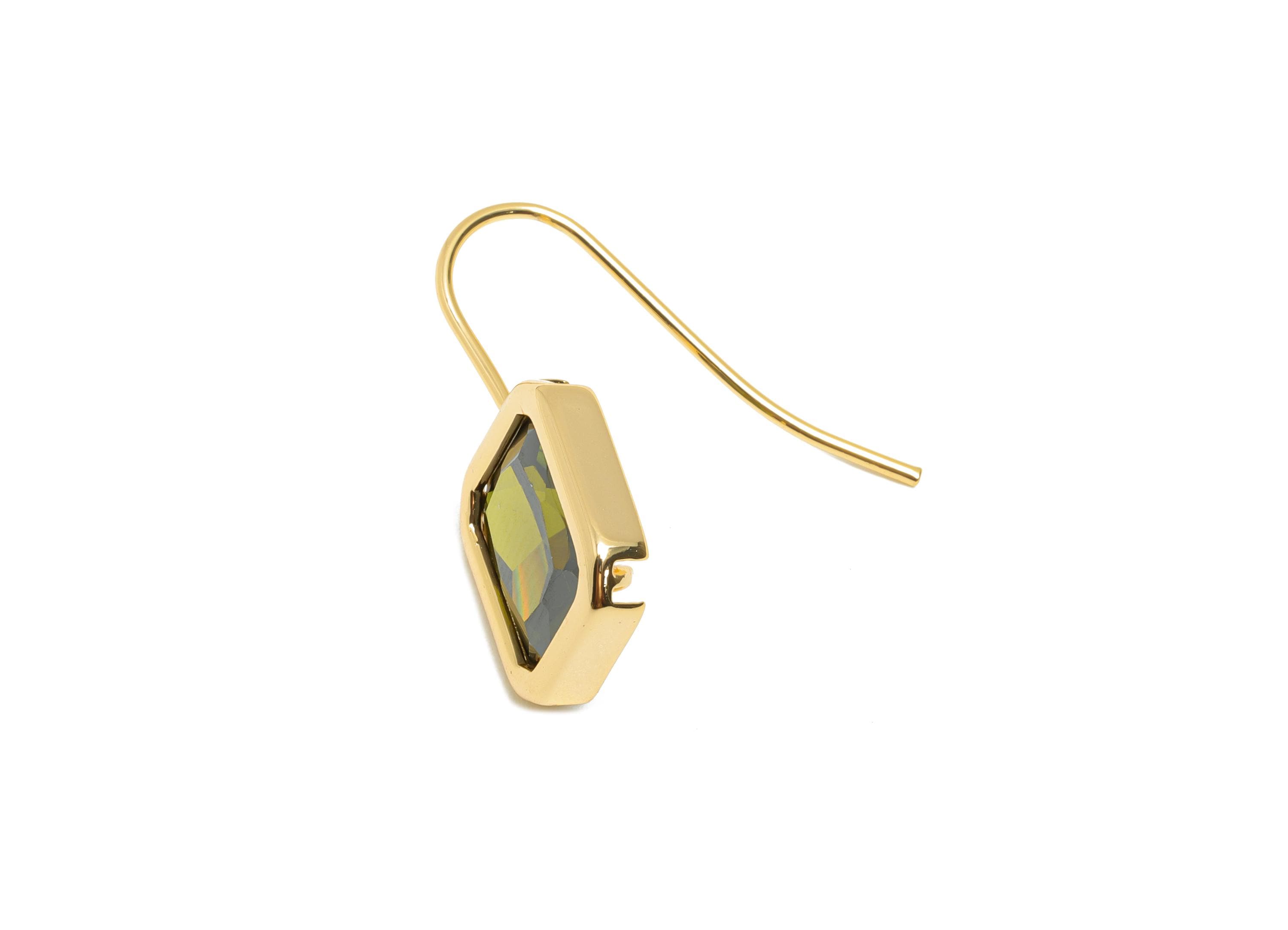 Brass Zircon Hook Earring - Geometric Faceted Zircon Ear Wire Hook - Elegant Hook Ear Jewelry Gift - 18K Gold Plated - 24x10x5mm - RGP11076 - DOMEDBAZAAR