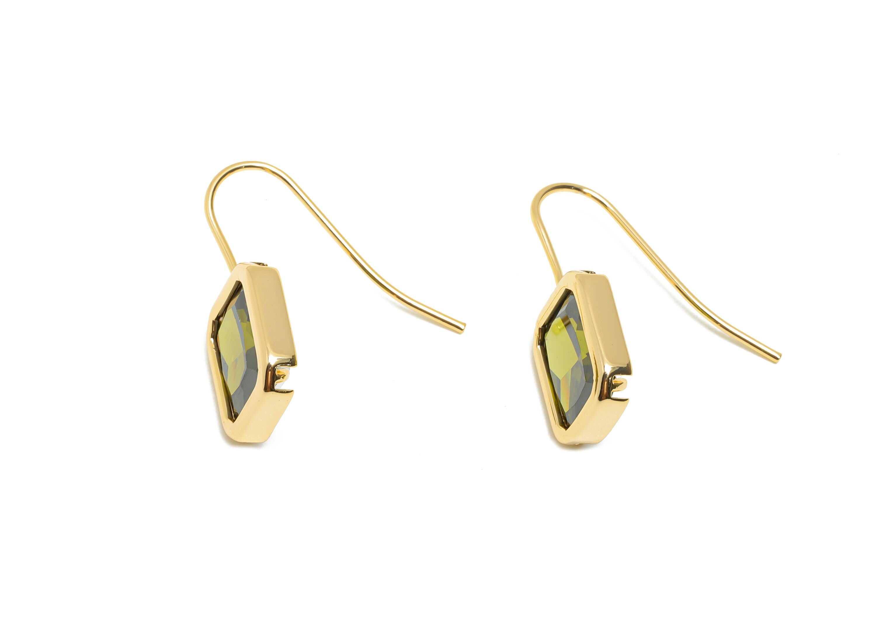 Brass Zircon Hook Earring - Geometric Faceted Zircon Ear Wire Hook - Elegant Hook Ear Jewelry Gift - 18K Gold Plated - 24x10x5mm - RGP11076 - DOMEDBAZAAR