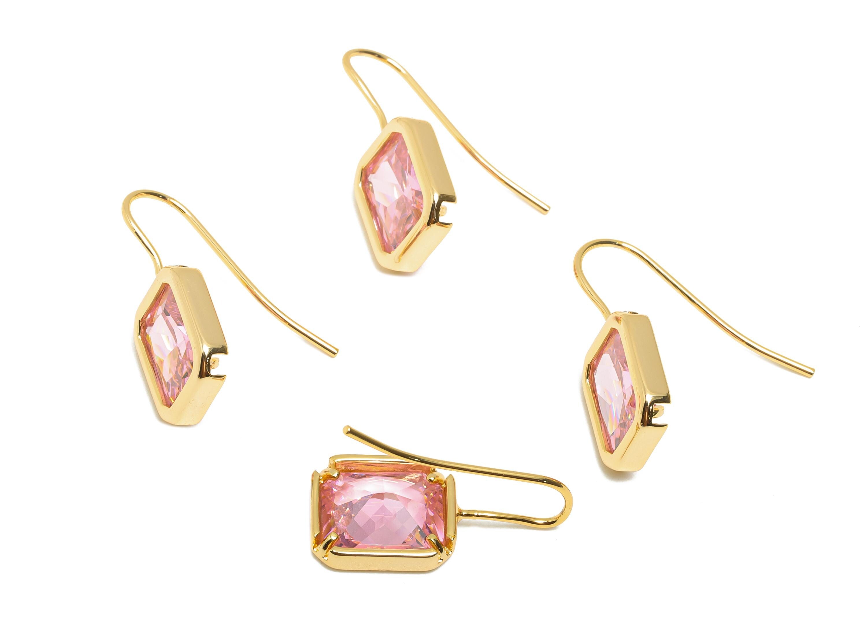 Brass Zircon Hook Earring - Geometric Faceted Zircon Ear Wire Hook - Elegant Hook Ear Jewelry Gift - 18K Gold Plated - 24x10x5mm - RGP11077 - DOMEDBAZAAR