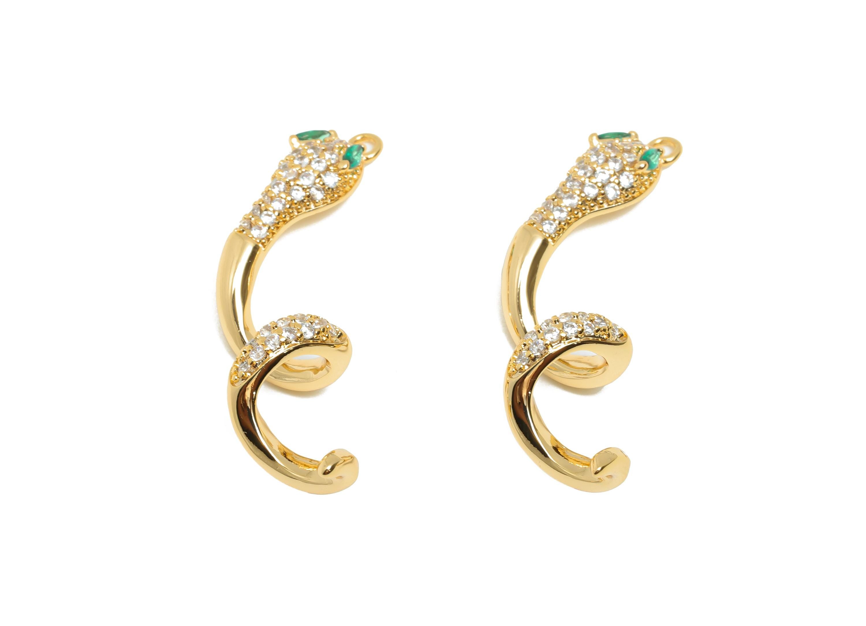 Gold Brass Snake Pendant - Zircon Serpent Necklace Pendant - Luxury Protection Jewelry - 18K Real Gold Plated - 35.46x10.4x3.49mm - RGP11072 - DOMEDBAZAAR