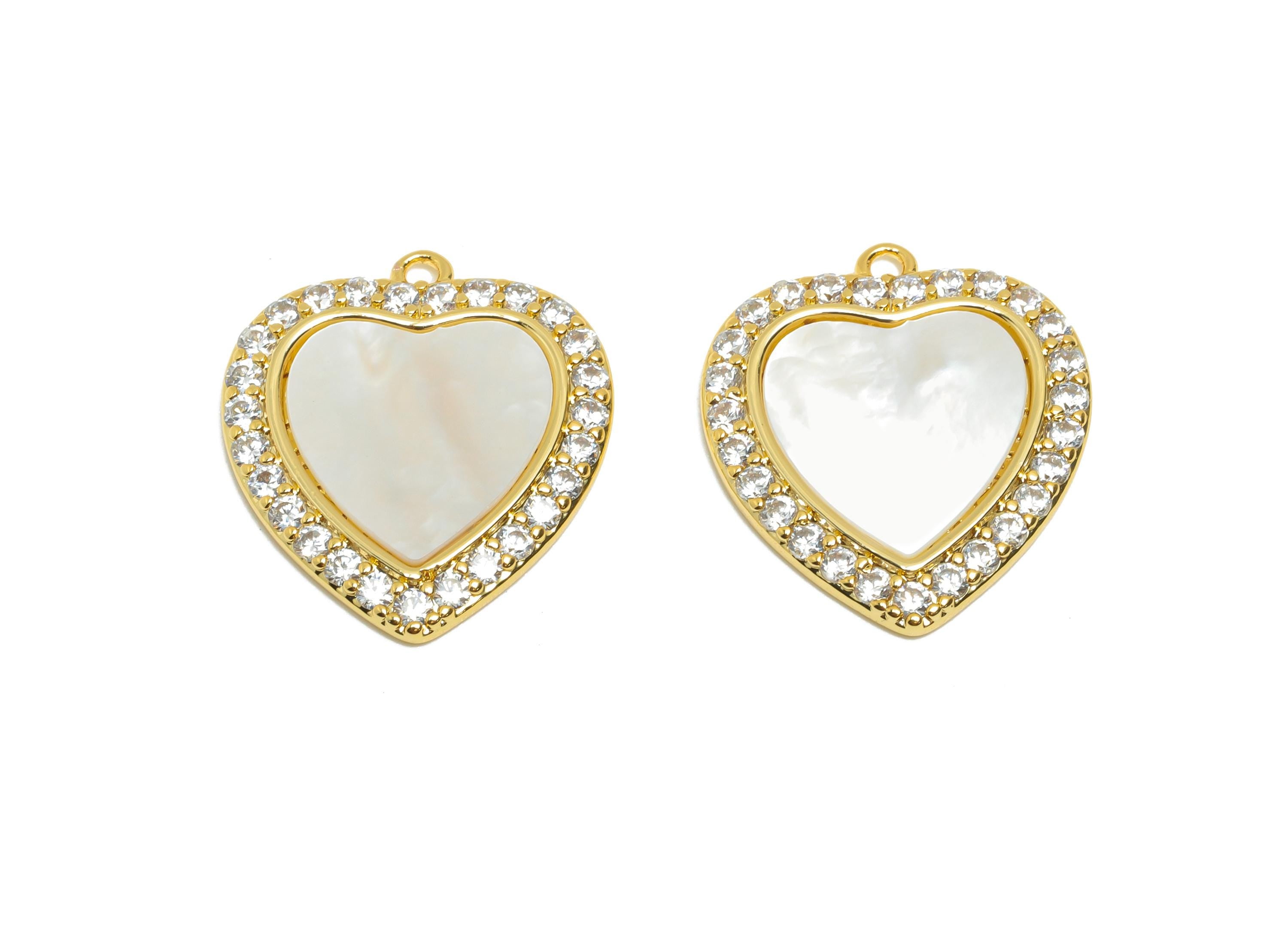 Brass Heart Shell Pendant - Sparkling Zircon Love Pendant - Romantic Heart Jewelry Making - 18K Real Gold Plated - 19.4x17.2x2mm - RGP11092 - DOMEDBAZAAR