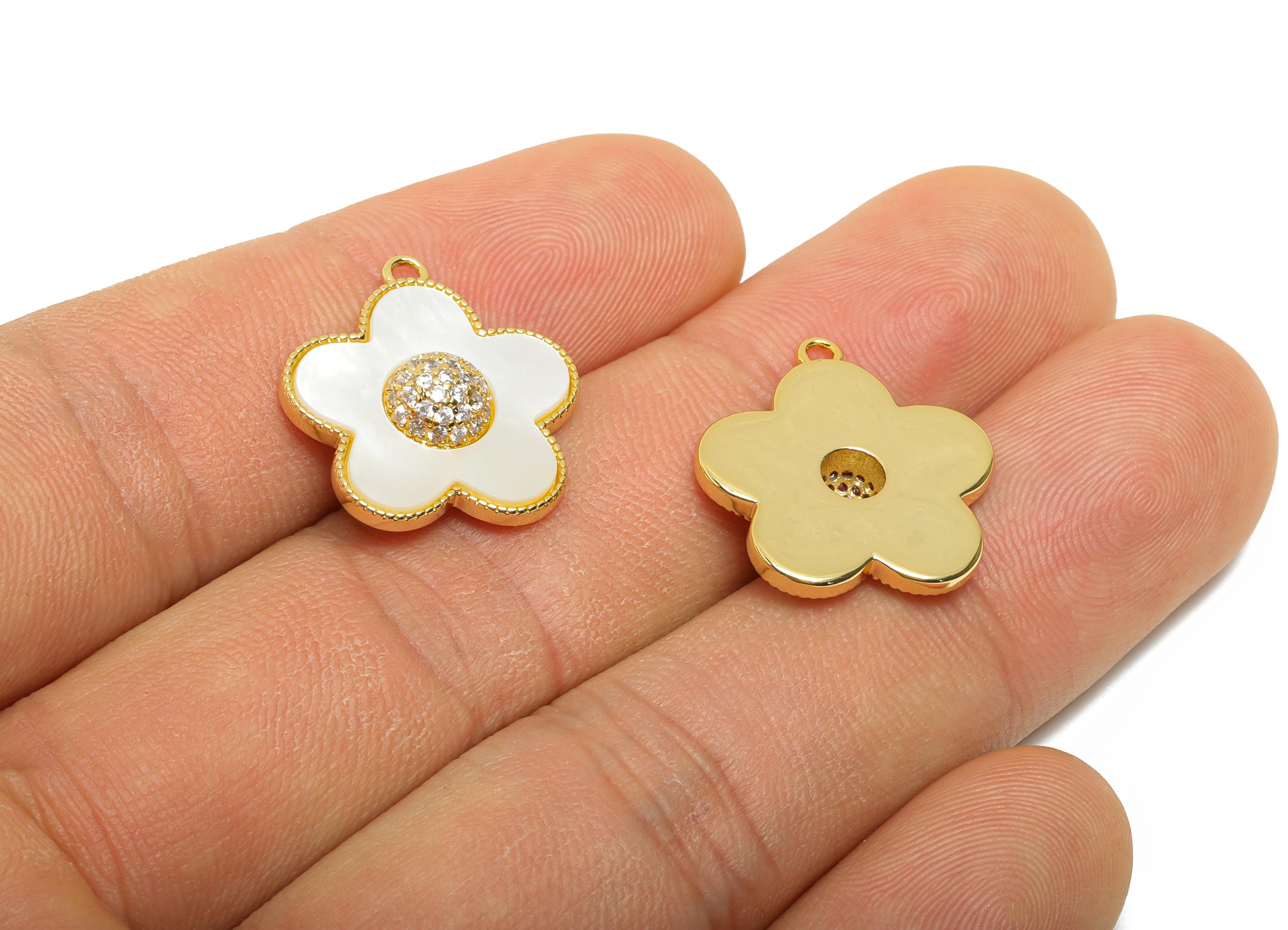 Brass Flower Shell Pendant - Dainty Zircon Necklace Pendant - Elegant Flower Jewelry Making - 18K Real Gold Plated - 19.6x17.9x4mm -RGP11094 - DOMEDBAZAAR