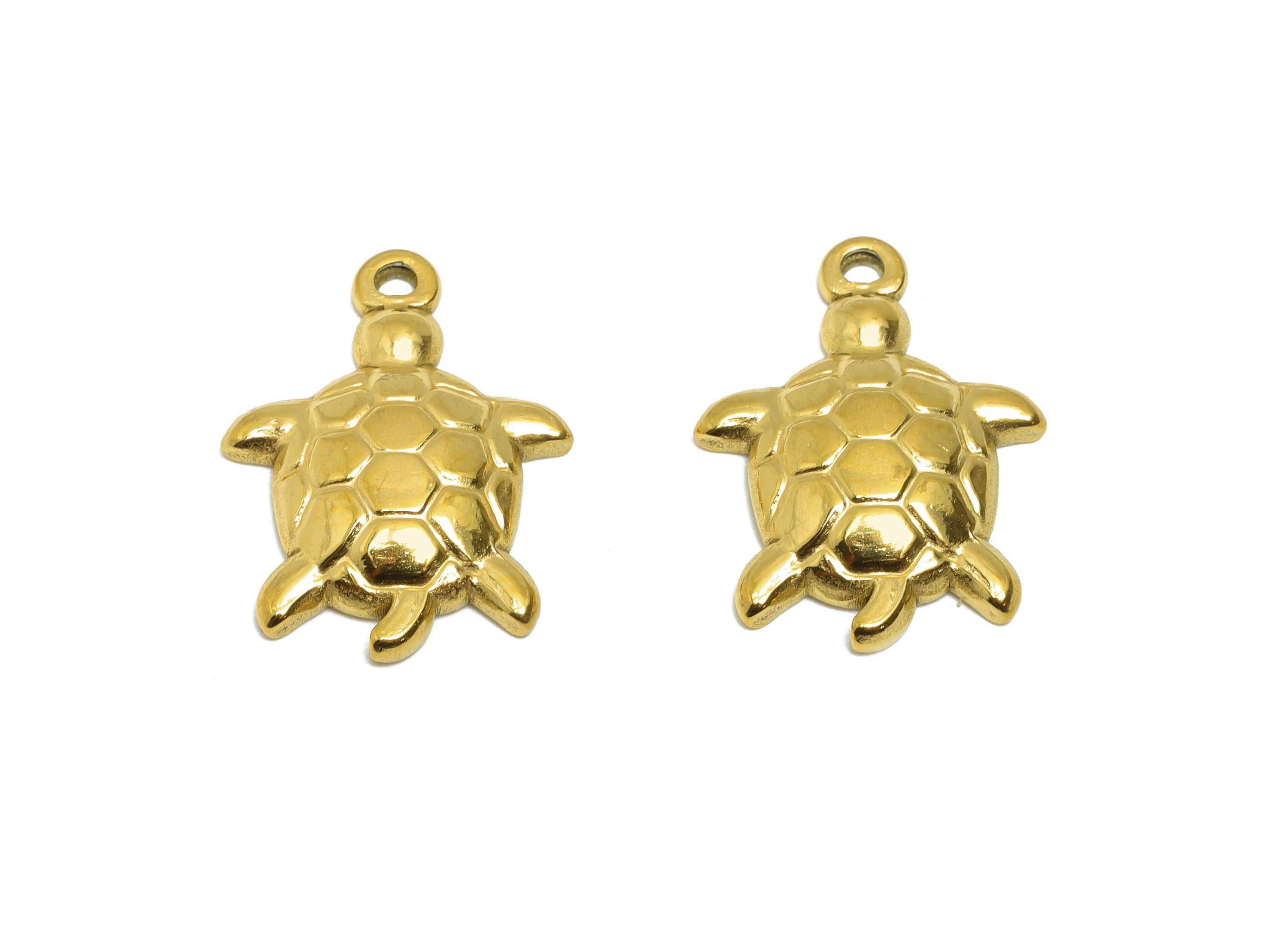 Steel Turtle Charms - Textured Marine Life Pendant - Boho Sea Animal Jewelry Piece - 24K Real Vacuum Plated - 20.8x15.35x3.28mm - SS2745 - DOMEDBAZAAR