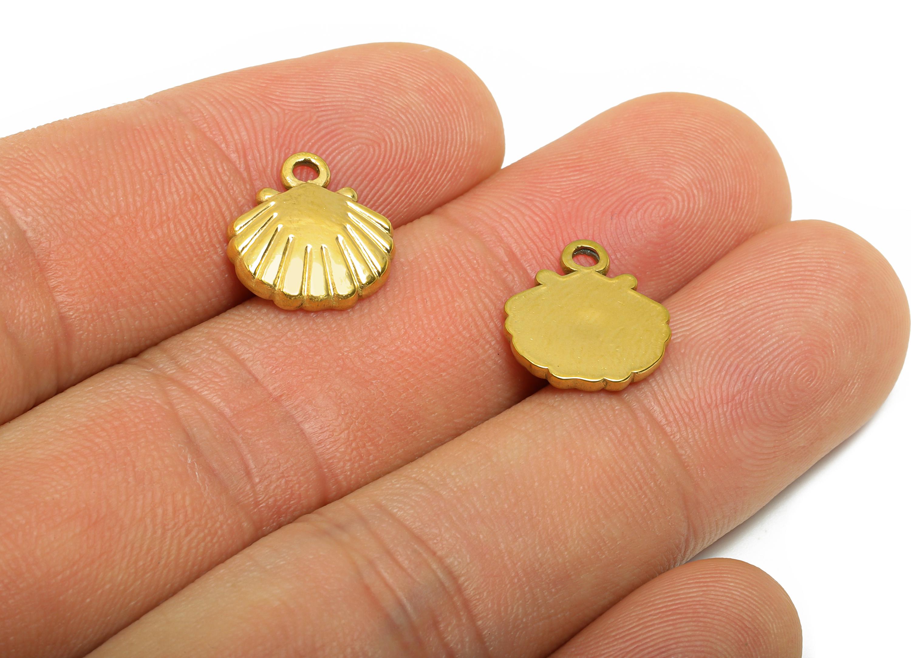 Steel Shell Charm - Textured Marine Life Necklace Pendant - Minimalist Shell Jewelry Piece - 24K Real Vacuum Plated - 13x12.5x2.4mm - SS2746 - DOMEDBAZAAR