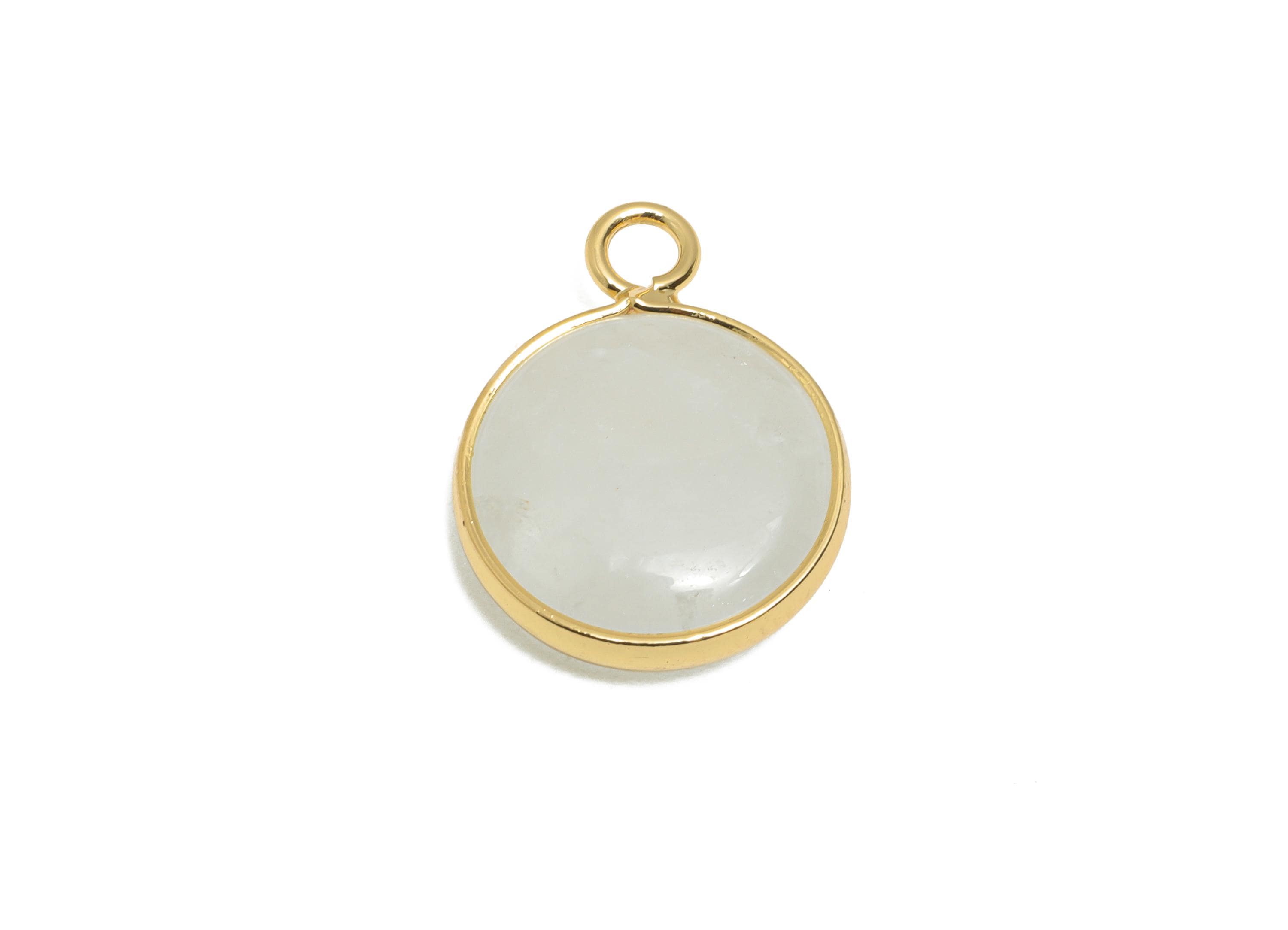 Brass Gemstone Pendant - Gold Framed Pendant - Bezel Set Stone Pendant - Clear Crystal Natural Stone - Gold Tone Plating - 19x14x4mm -NS3121 - DOMEDBAZAAR
