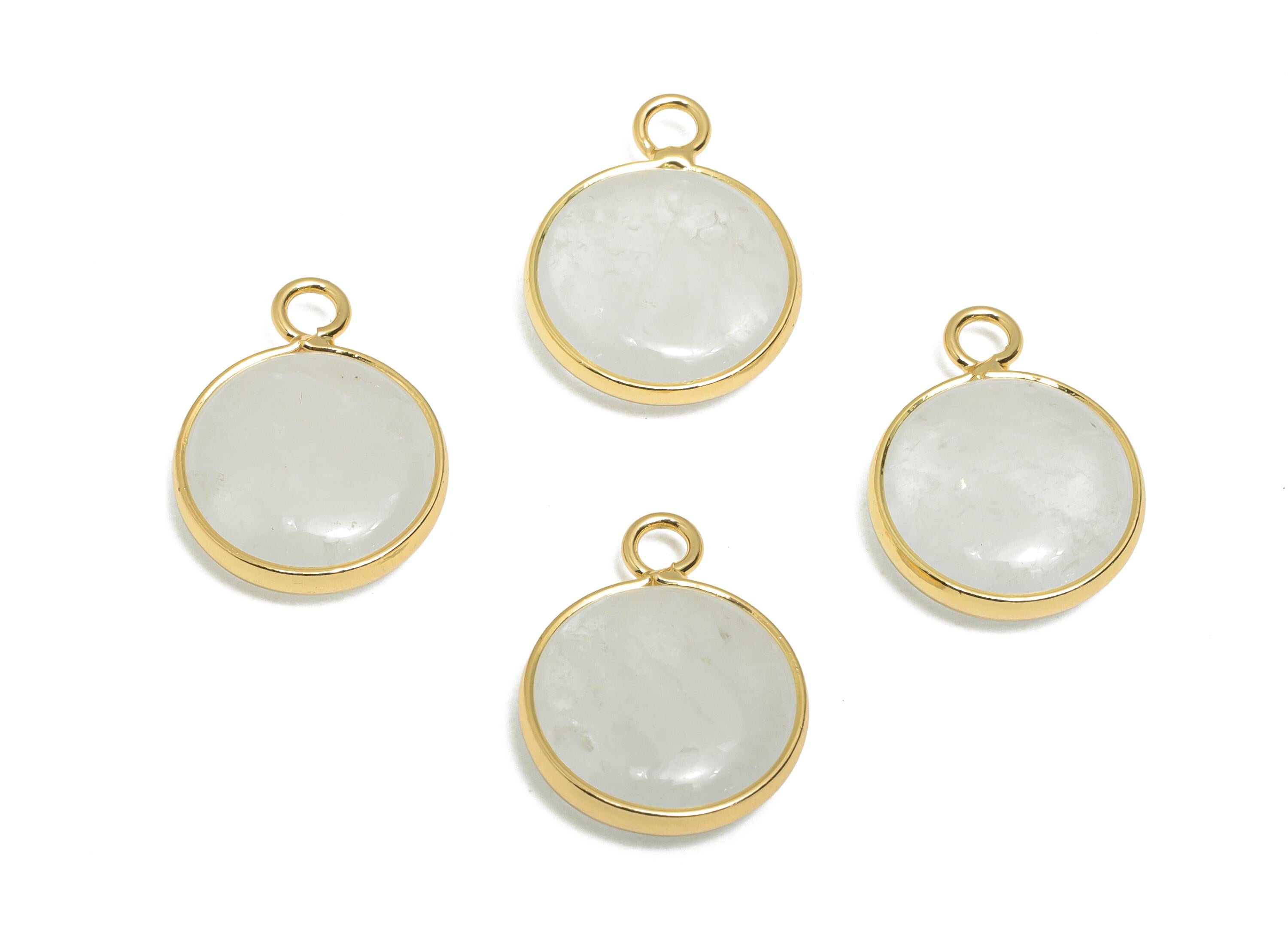 Brass Gemstone Pendant - Gold Framed Pendant - Bezel Set Stone Pendant - Clear Crystal Natural Stone - Gold Tone Plating - 19x14x4mm -NS3121 - DOMEDBAZAAR