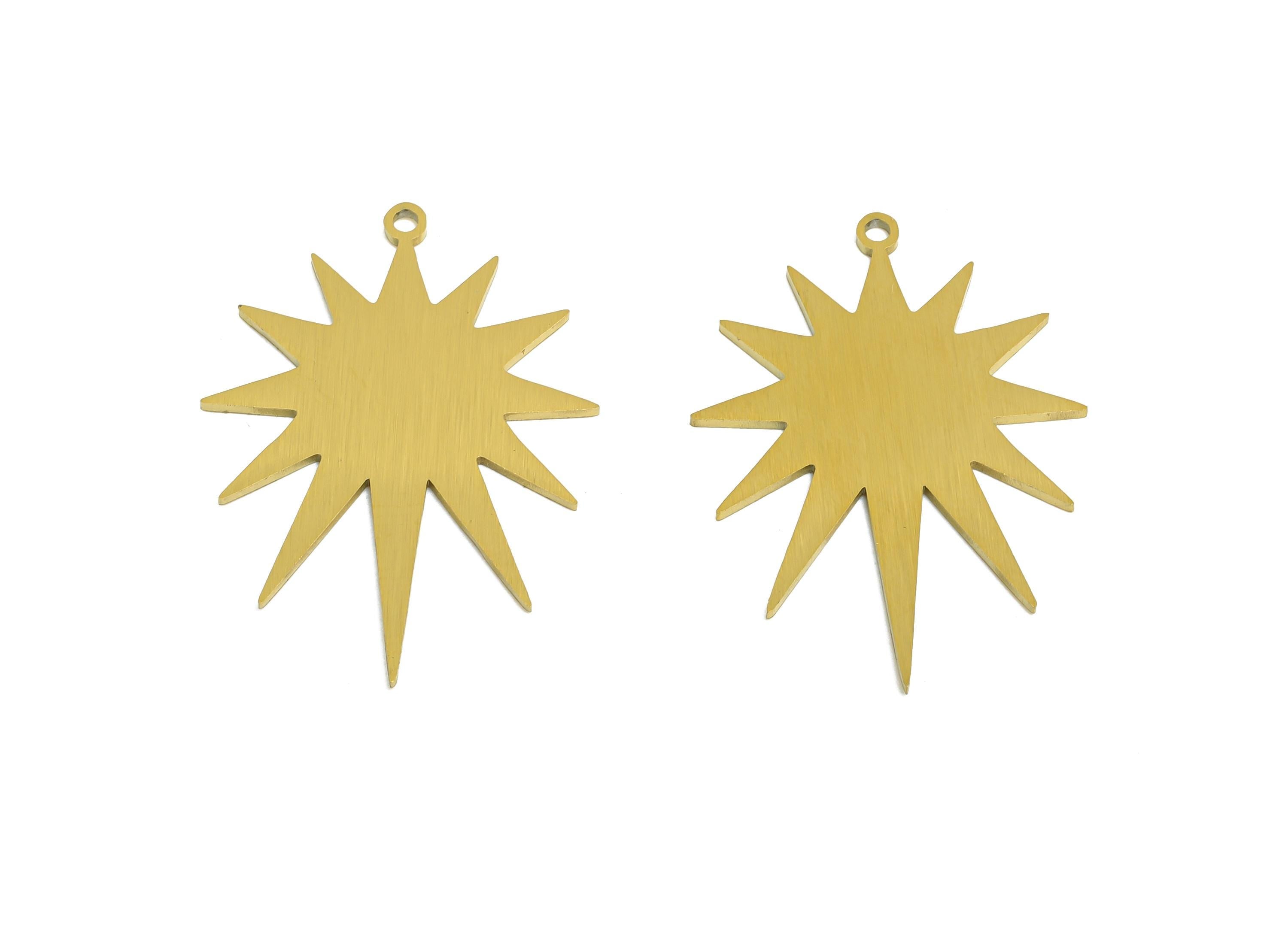 Steel Radiant Sunburst Pendant - Abstract Steel Sunshine Charm - Statement Geometric Jewelry - Real Vacuum Plated - 29x21x0.9mm - SS2757 - DOMEDBAZAAR