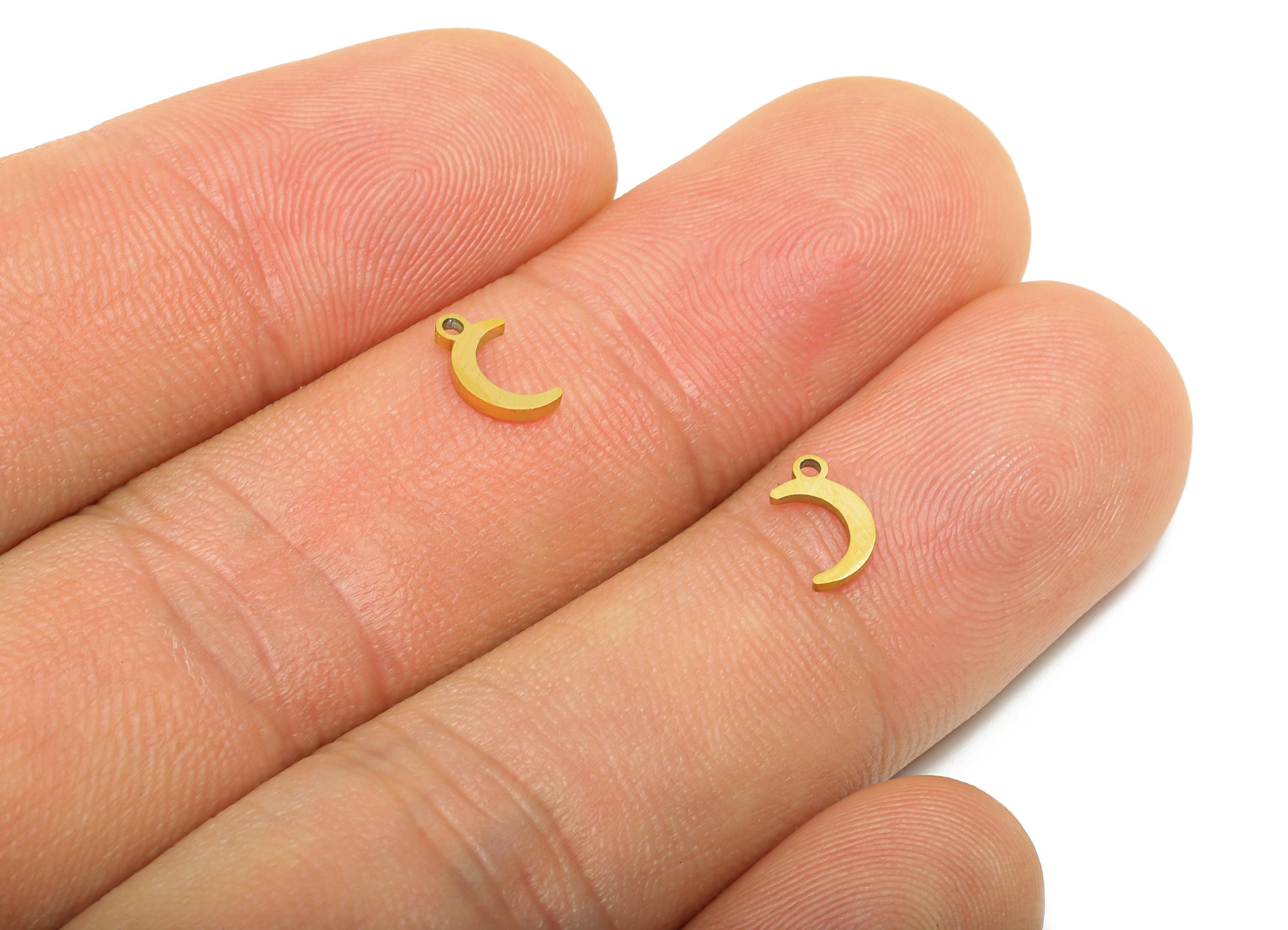 Steel Crescent Charms - Mini Moon Charm for Bracelet - Minimalist Jewelry Making Supplies - Real Vacuum Plating - 7.6x4.4x0.9mm - SS2758 - DOMEDBAZAAR