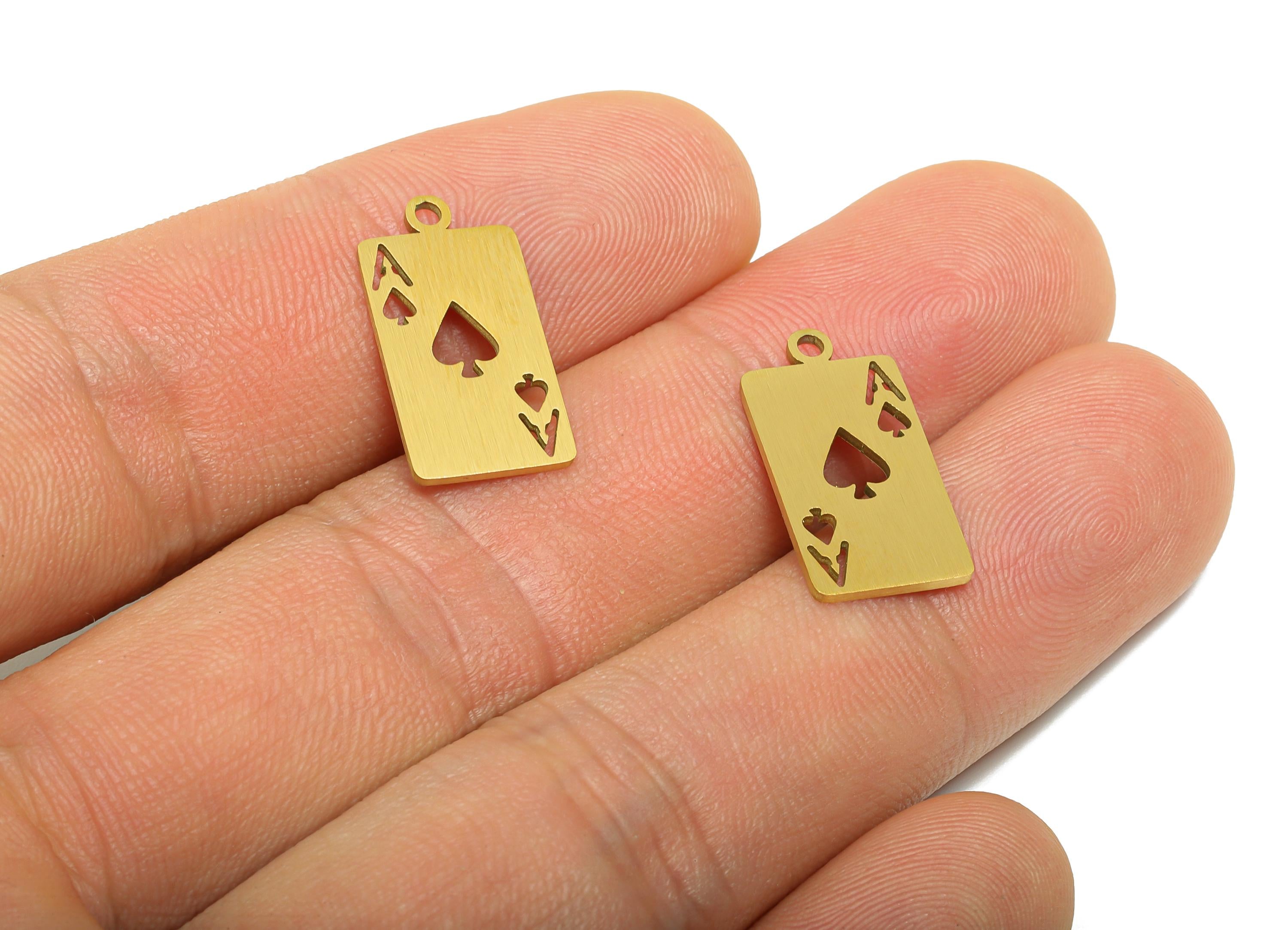 Gold Steel Ace of Spades Charms - Card Game Pendant for Necklace - Jewelry Making Supplies - Real Vacuum Plating - 19x10x0.9mm - SS2761 - DOMEDBAZAAR