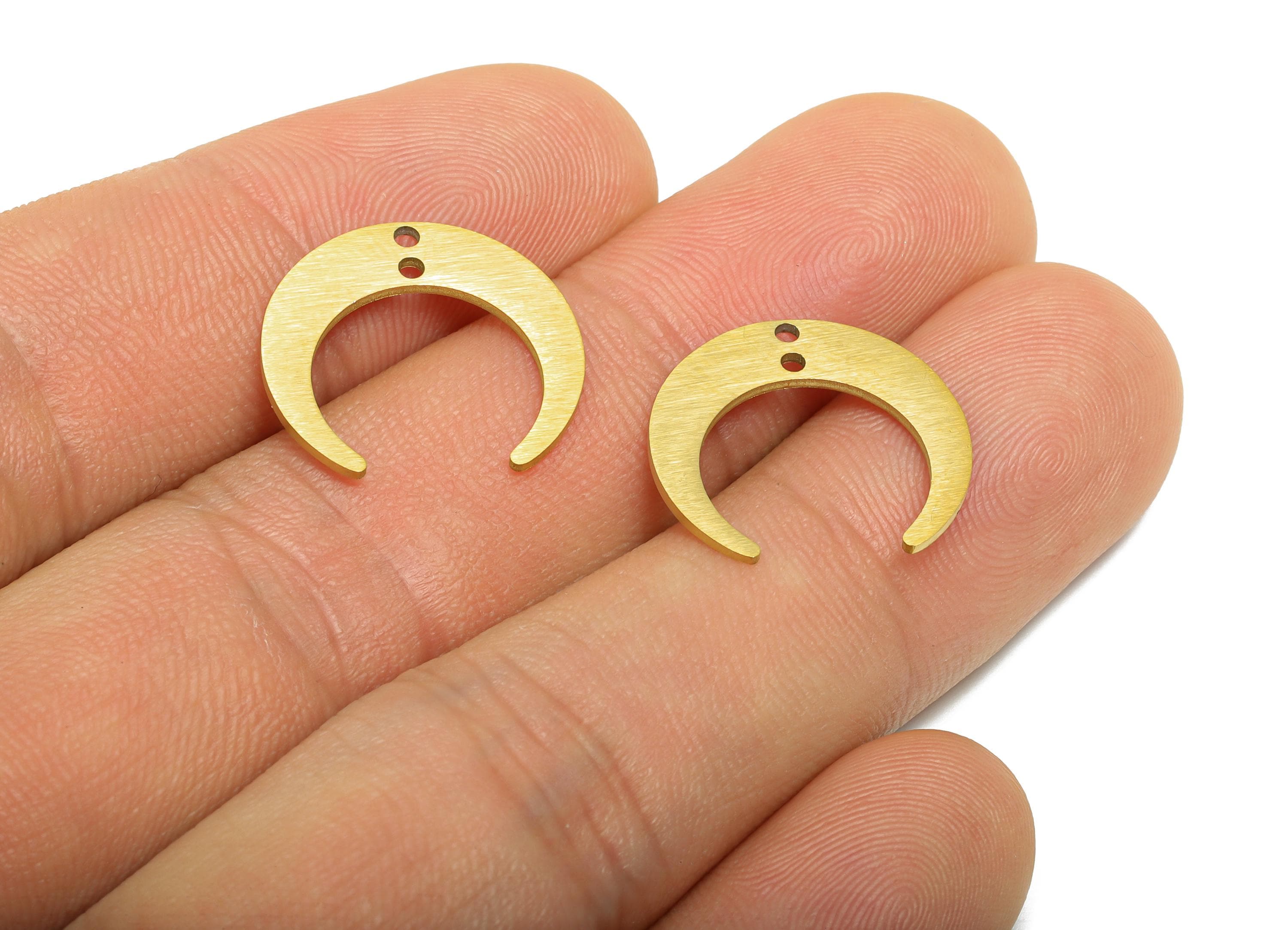 Steel Crescent Connector - Celestial Moon Jewelry Charm With 2 Holes - Gold Jewelry Findings - Real Vacuum Plated - 17.8x16.6x0.9mm - SS2765 - DOMEDBAZAAR