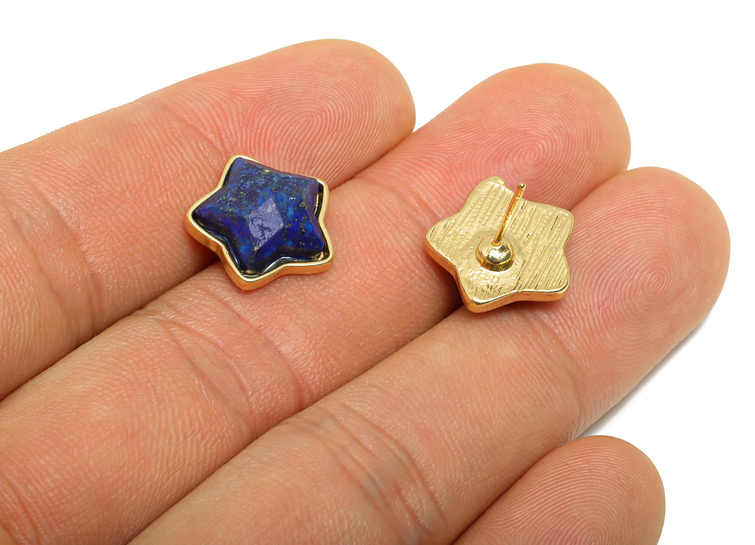 Alloy Lapis lazuli Star Earring Stud - Nature Stone Earring - Vintage Faceted Gemstone Earring Stud - Gold Tone Plating - 14x13x5mm-NS3116 - DOMEDBAZAAR